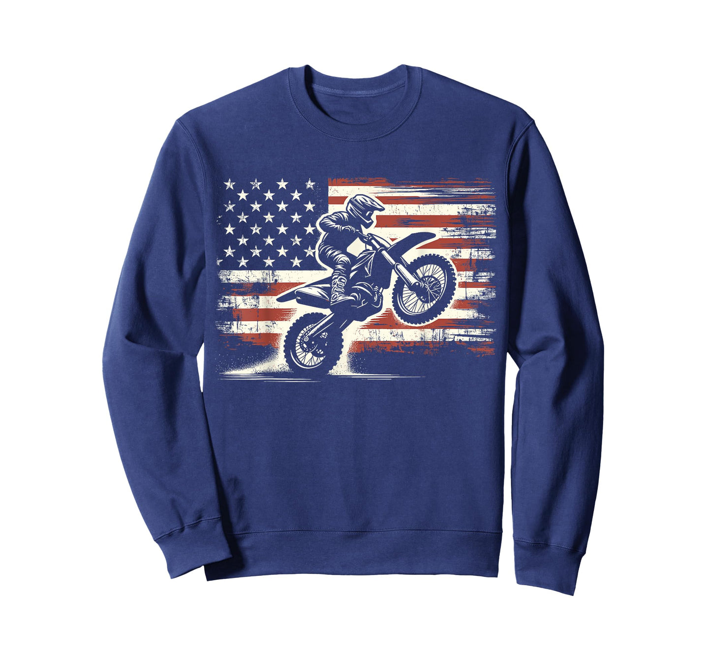 Dirt Bike American Flag Motocross Biker Vintage USA T-Shirt, Small, Black