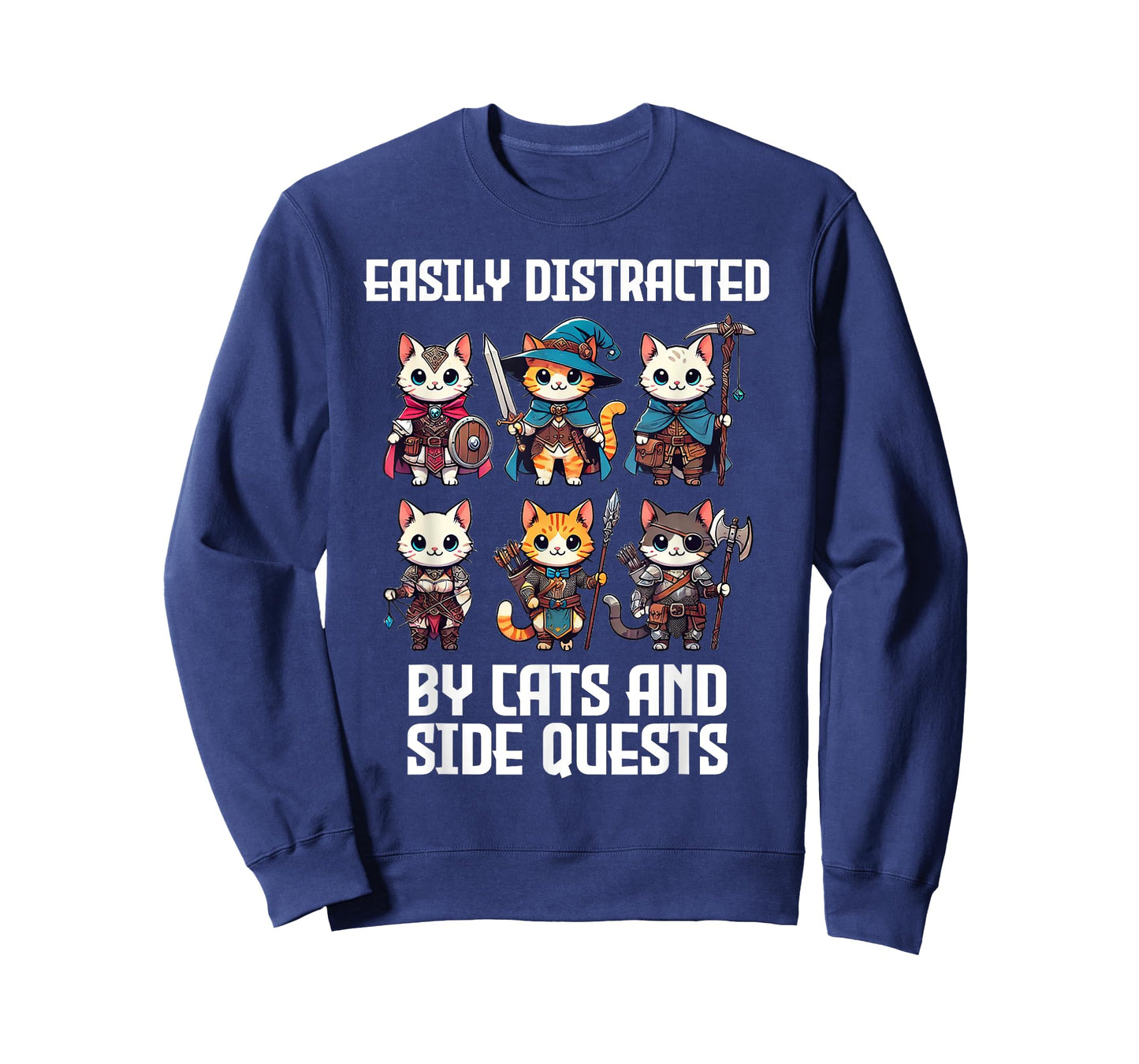 Easily Distracted By Cats And Side Quests Funny Gamer T-Shirt