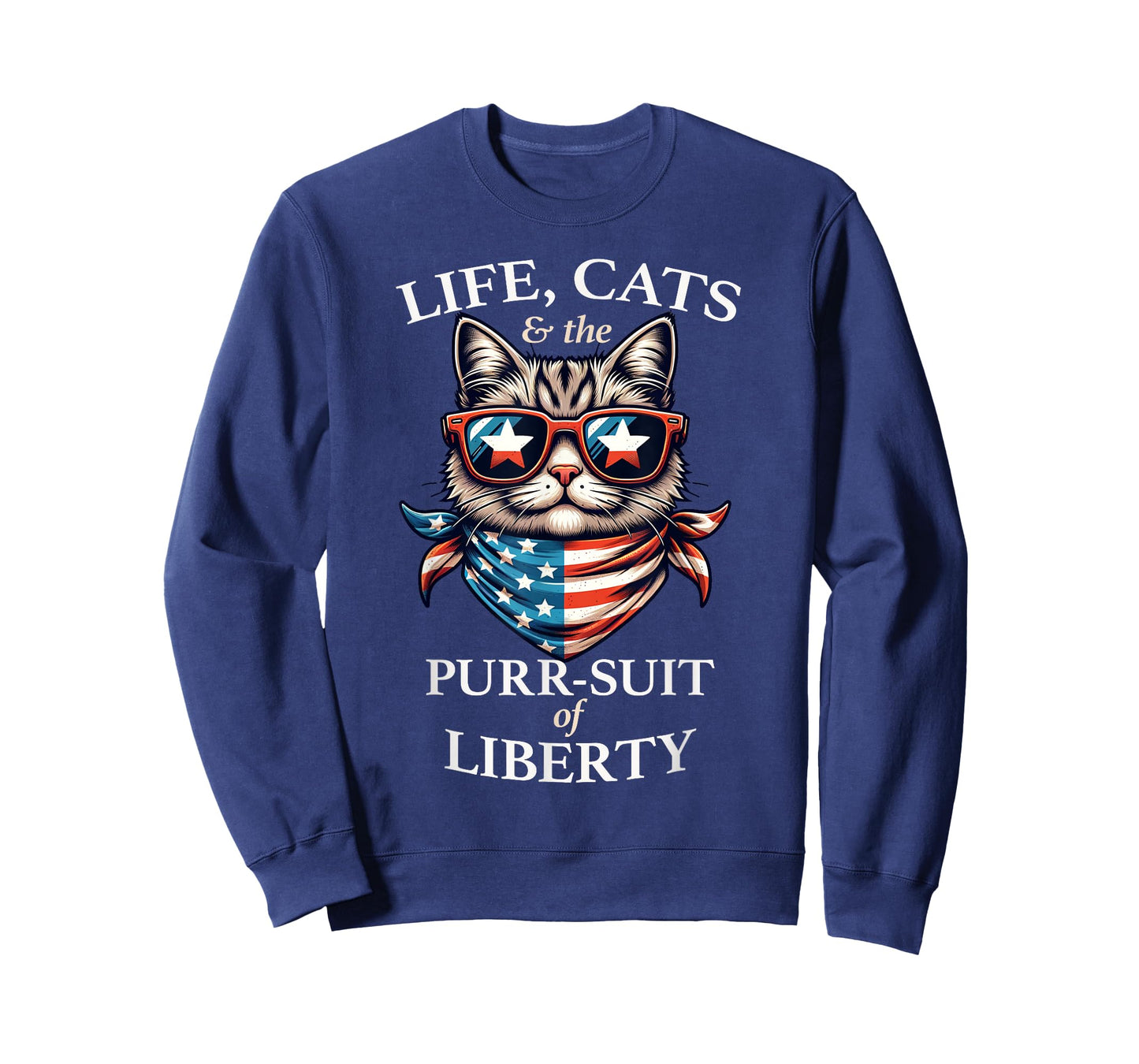 Patriotic Cat American Flag Sunglasses Purr-suit of Liberty T-Shirt