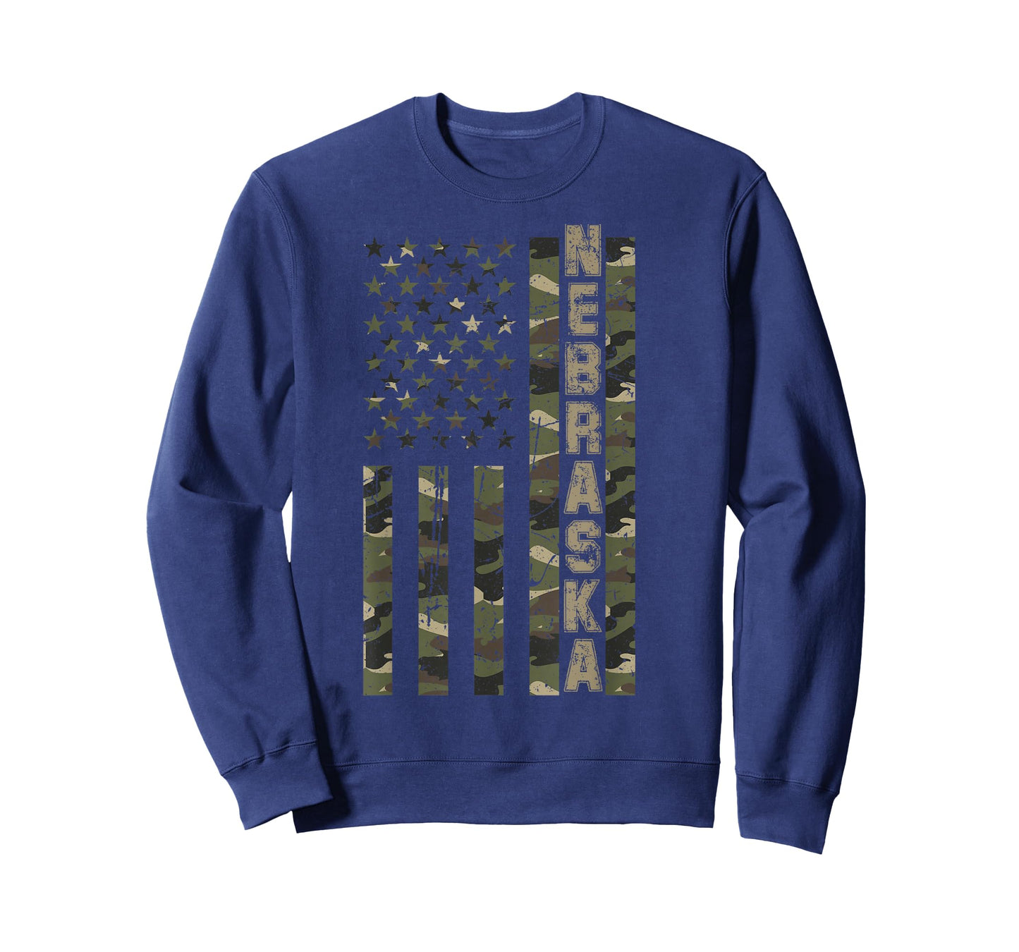 Nebraska United States Distressed Camo w US Flag T-Shirt