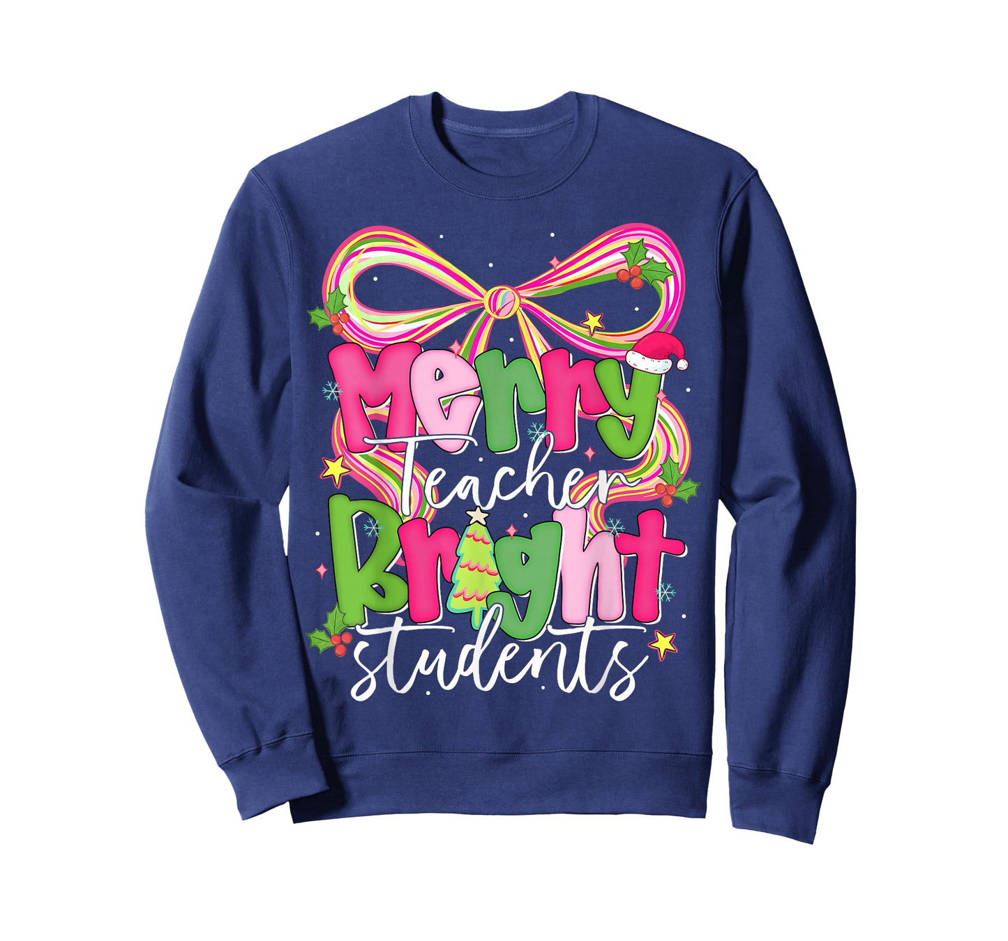 Merry Teacher Bright Student Funny Teacher Christmas Pajamas T-Shirt
