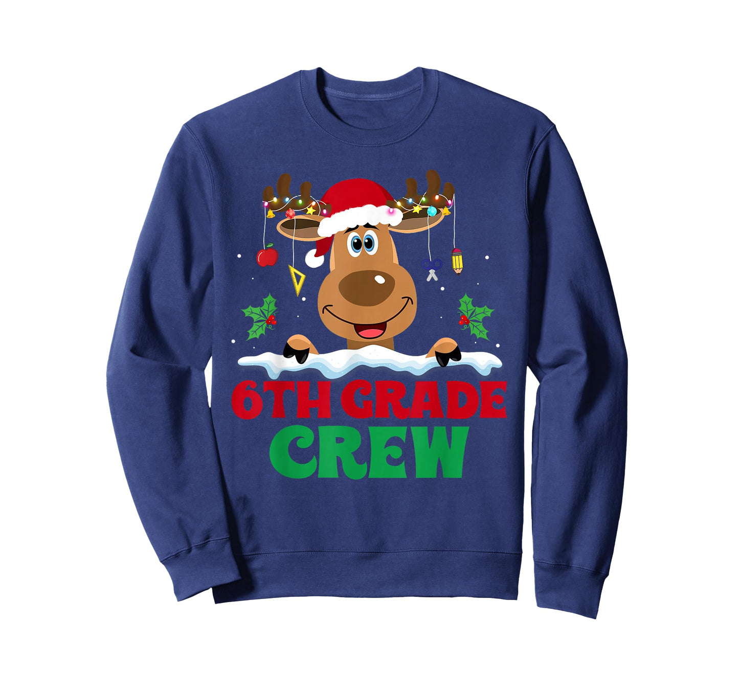 6th Grade Crew Reindeer Santa Hat Funny Christmas Teacher T-Shirt