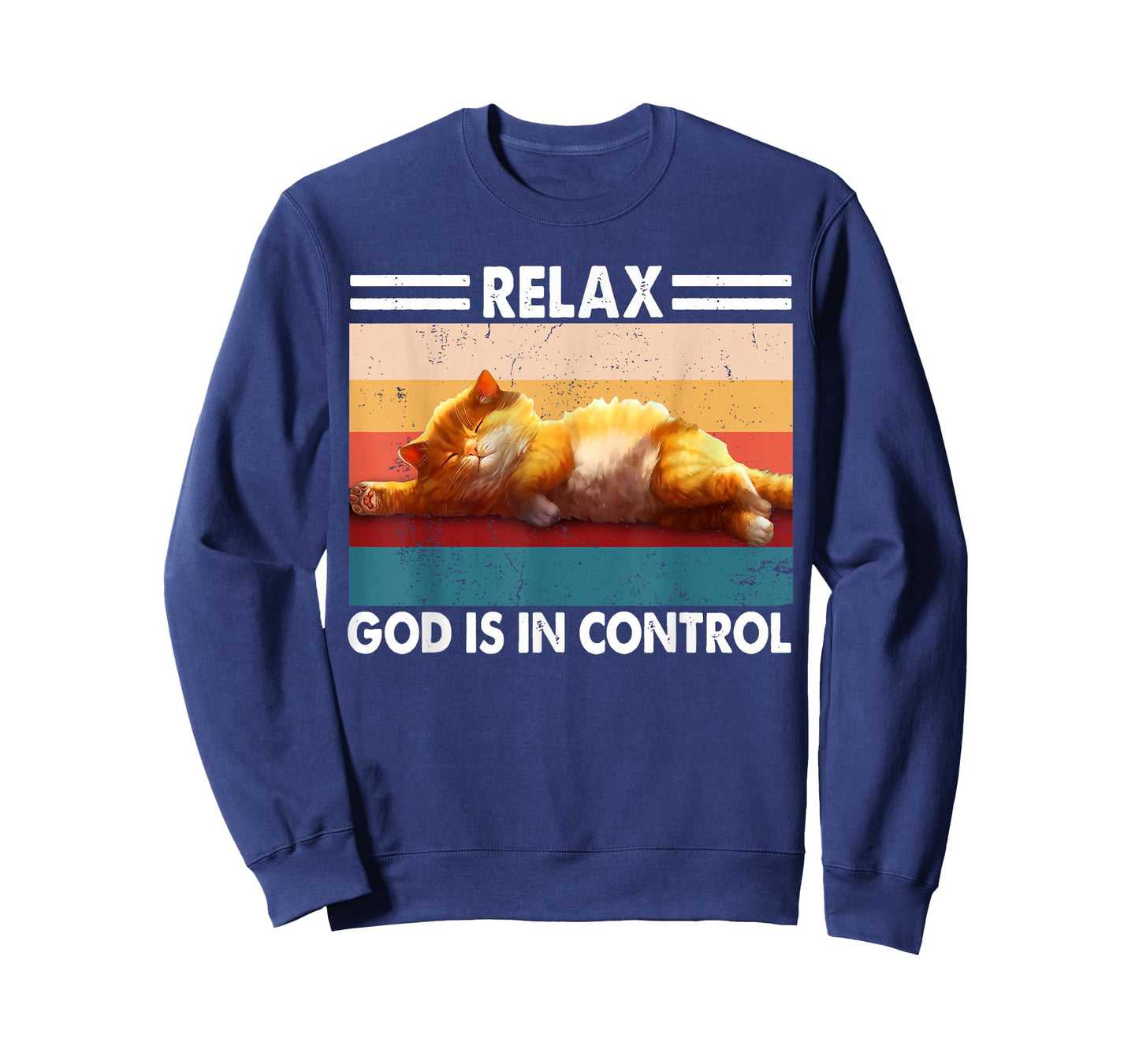 Vintage Relax God Is In Control Funny Cute Cat Sleeping T-Shirt