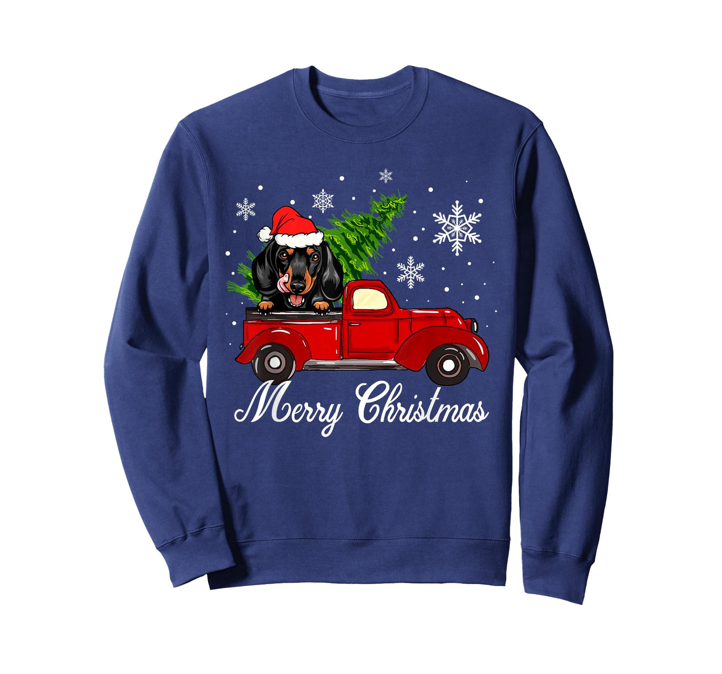 Dachshund Dog Riding Red Truck Christmas Decorations Pajama T-Shirt