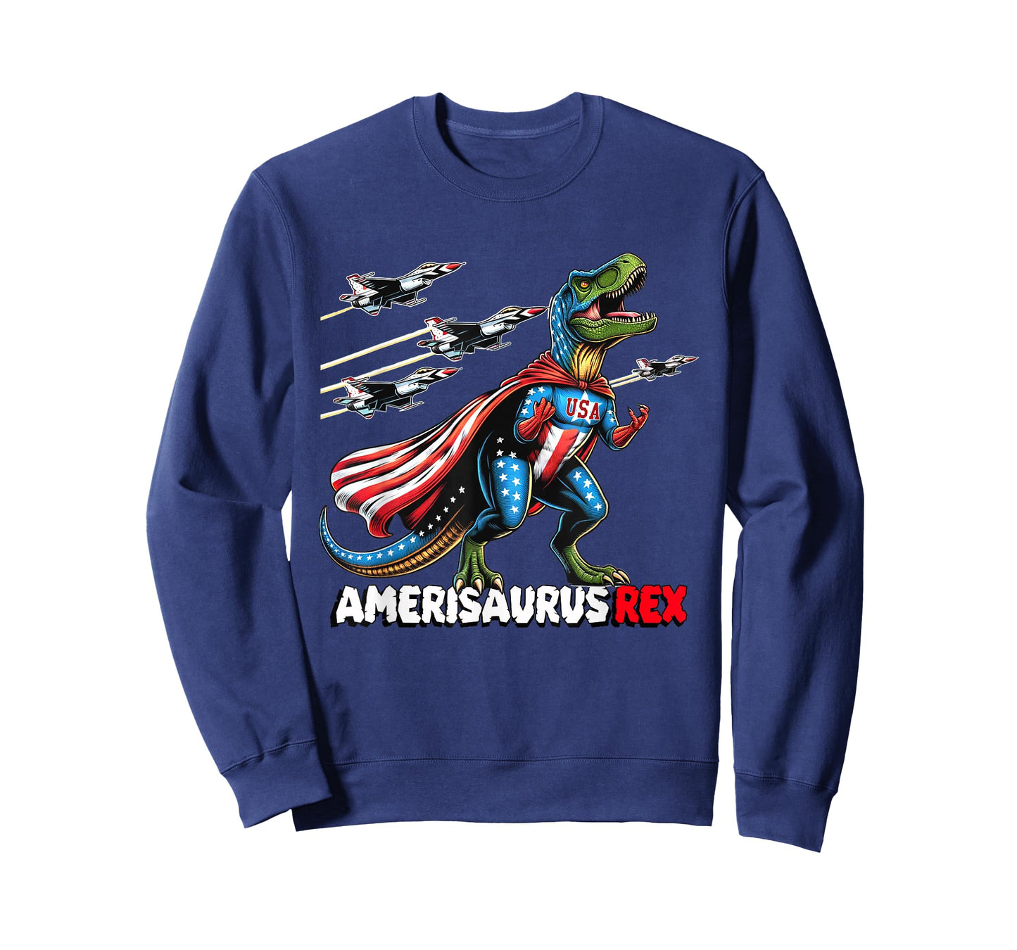 Amerisaurus T-Rex Patriotic Boys Girl 4th of July Flag Jets T-Shirt
