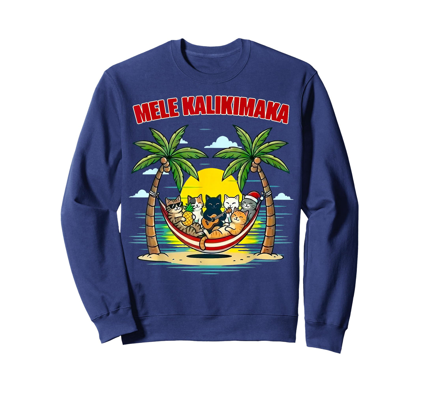 Funny Hawaiian Mele Kalikimaka Cats Celebrating Christmas T-Shirt