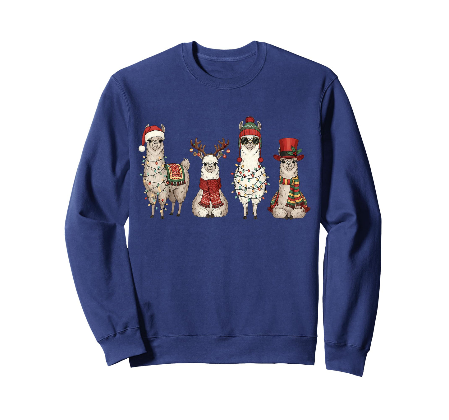 Christmas Llama Quartet Lights Santa Antlers Top Hat Scarf T-Shirt