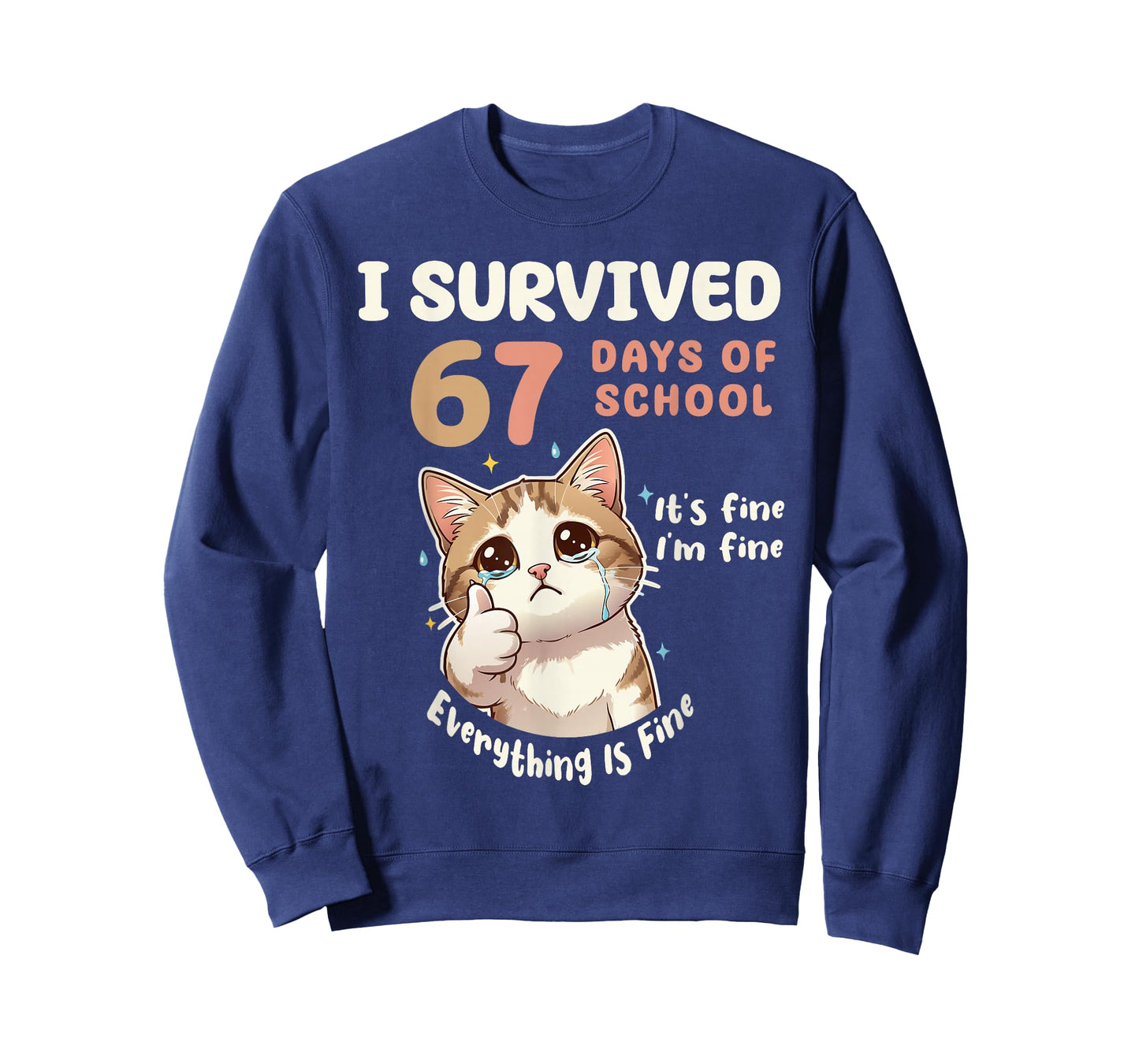 I Survived 67 Days of School Cat It's fine Six Seven Meme T-Shirt