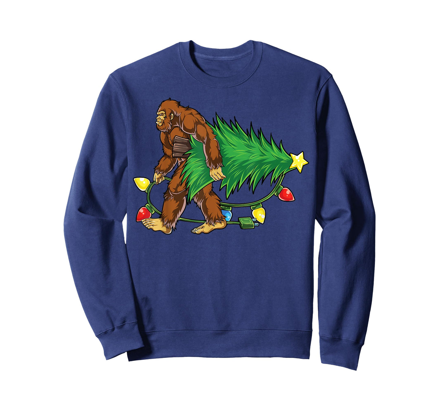 Bigfoot Christmas Tree Lights Xmas Boys Men Sasquatch Lovers T-Shirt