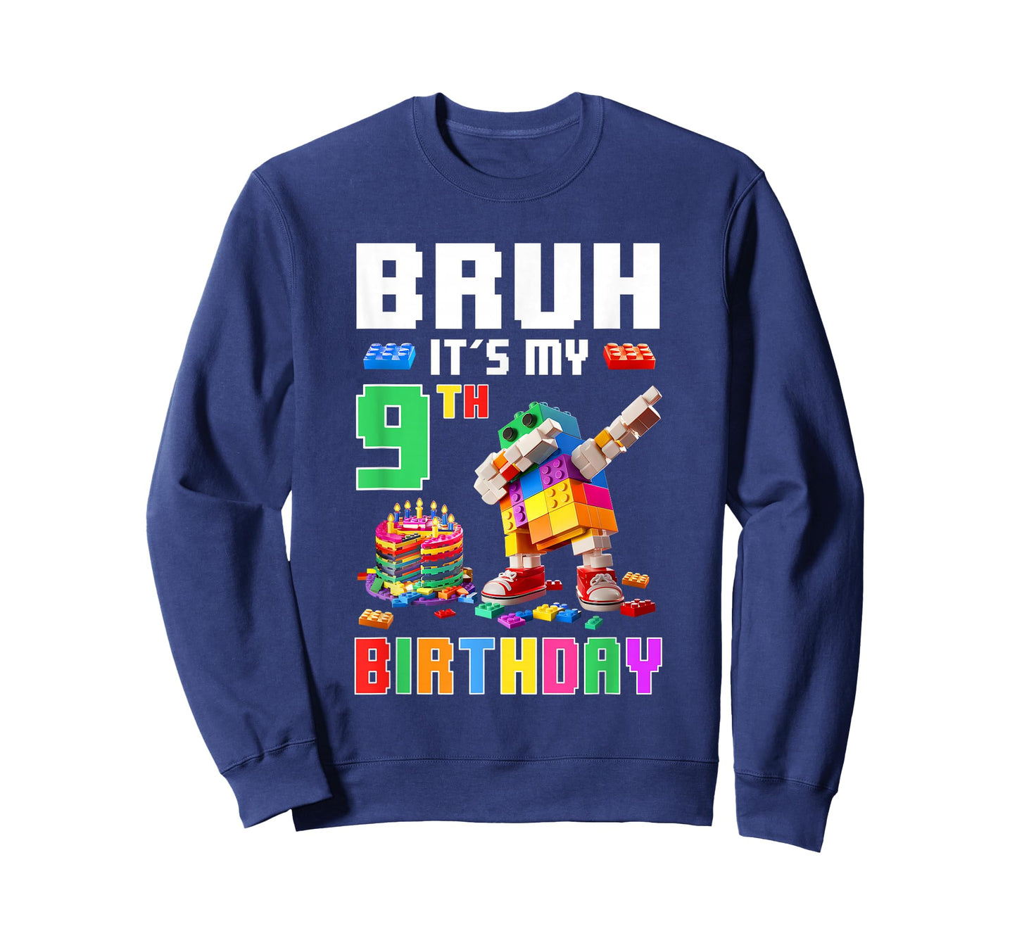 Bruh Its My 9Th Birthday Master Builder Dabbing Block Brick T-Shirt