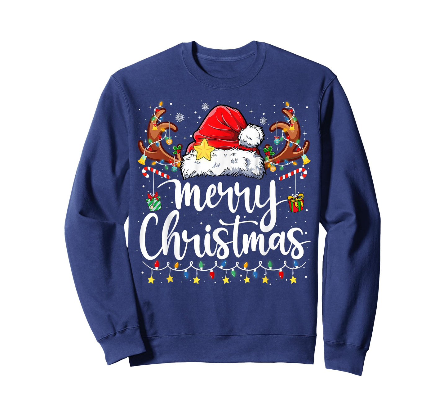 Merry Christmas Lights Red Santa Hat Xmas Family Men Women T-Shirt