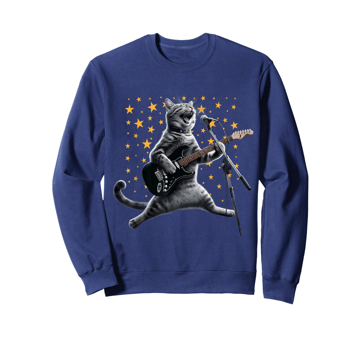 Rock Cat Playing Guitar Electric in space Funny kitty Galaxy T-Shirt