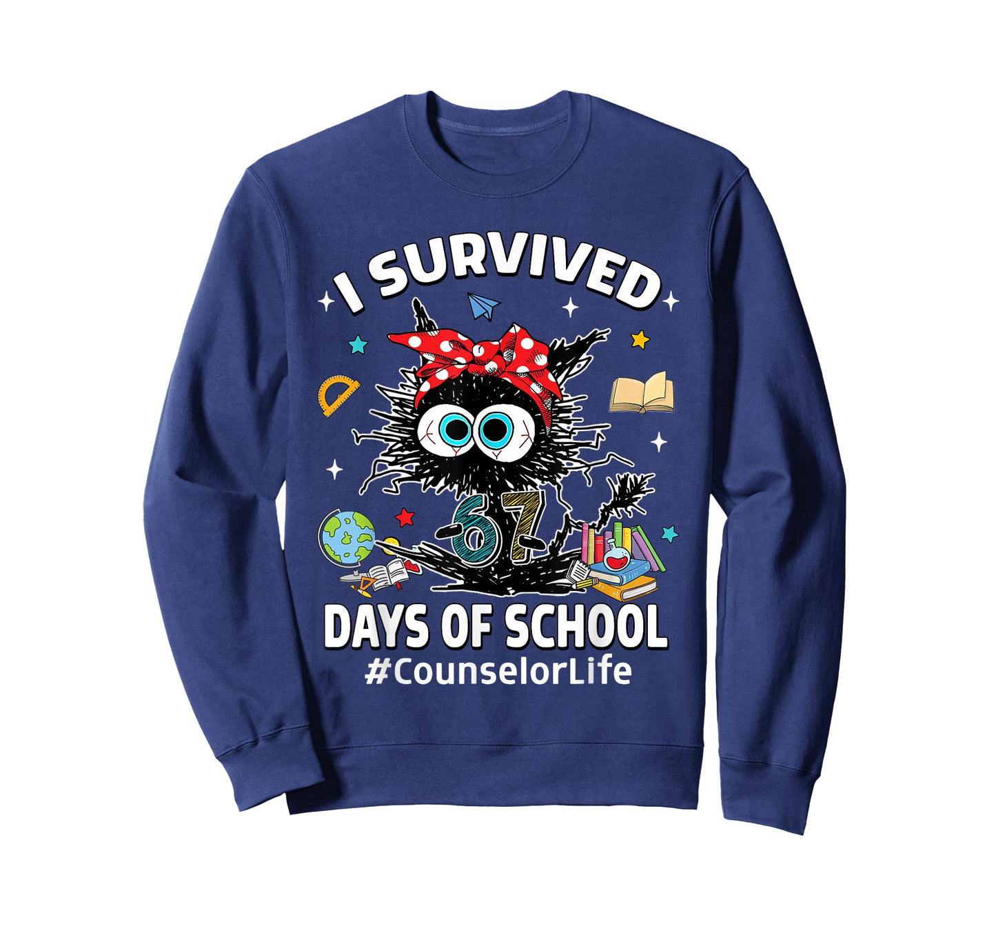 Black Cat I Survived 67 Days of School Counselor Life T-Shirt