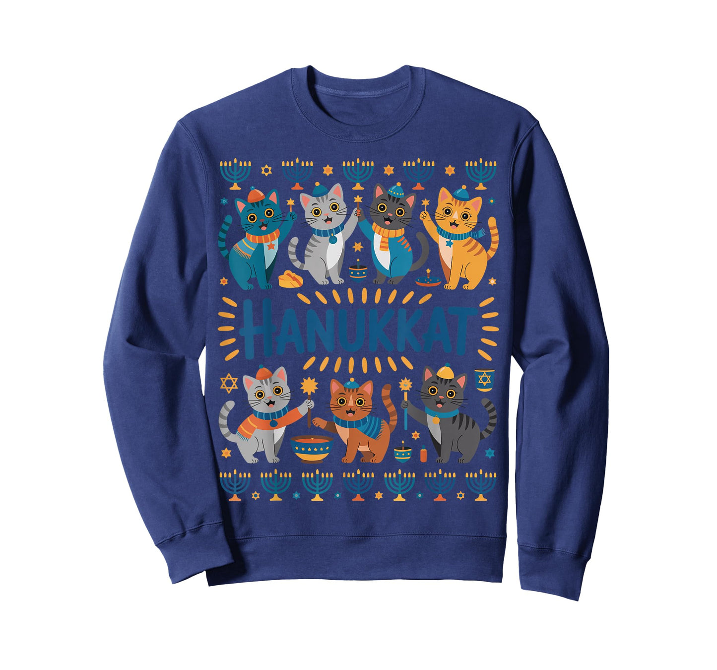 Hanukkah Cat Menorah Cute Jewish Holiday Cats Ugly Funny T-Shirt