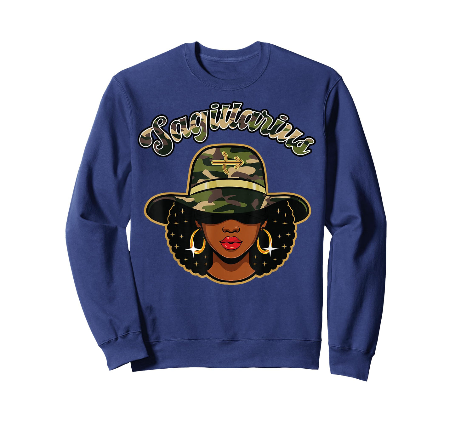 Sagittarius Queen Camo Black Woman Birthday Zodiac Sign Afro T-Shirt