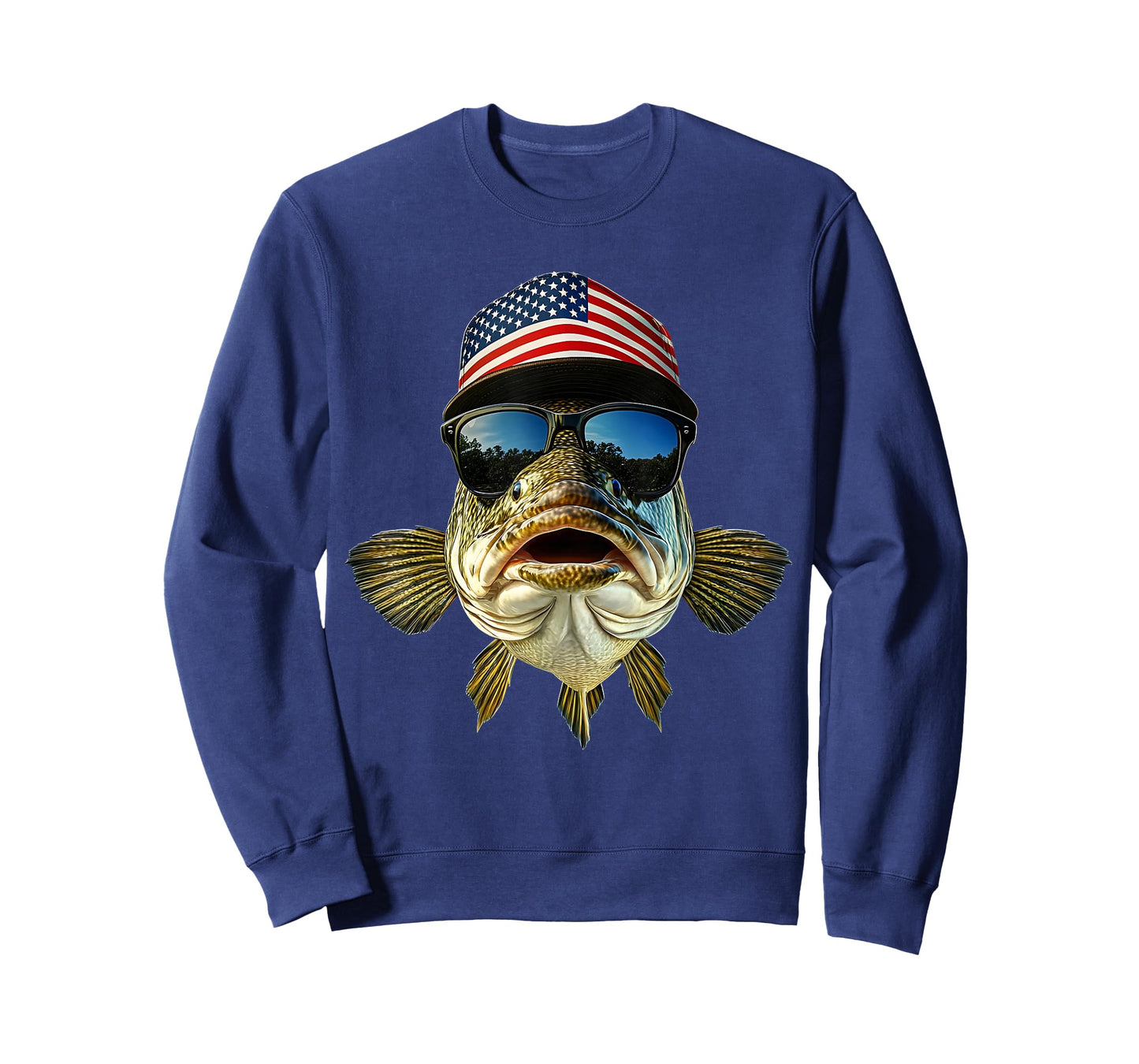 Bass Fishing Outfit USA Flag America Cap and Sunglasses T-Shirt