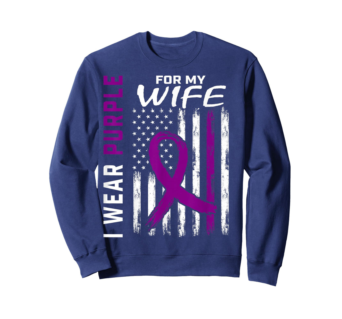 Purple Ribbon Pancreatic Cancer Awareness Flag Wife Graphic T-Shirt