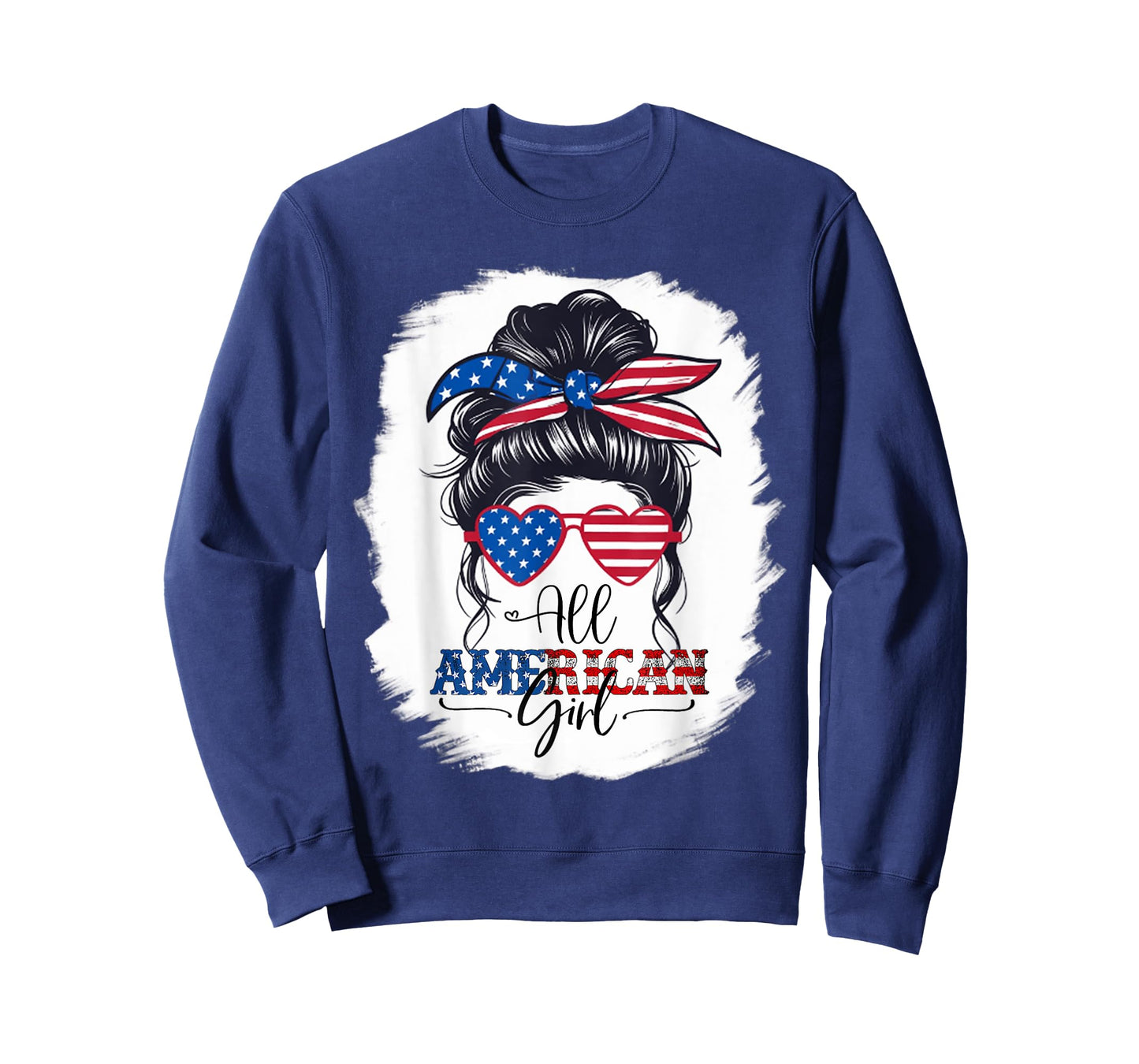 4th of July USA Flag Messy Bun Patriotic All American Girl T-Shirt