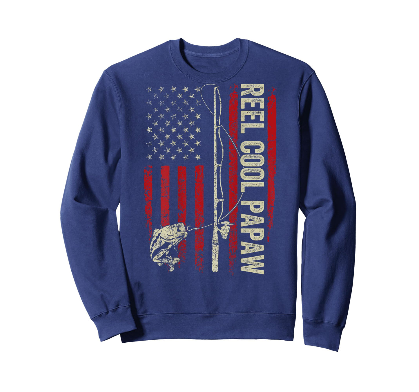 Reel Cool Papaw Fishing American Flag Patriotic (On Back) T-Shirt