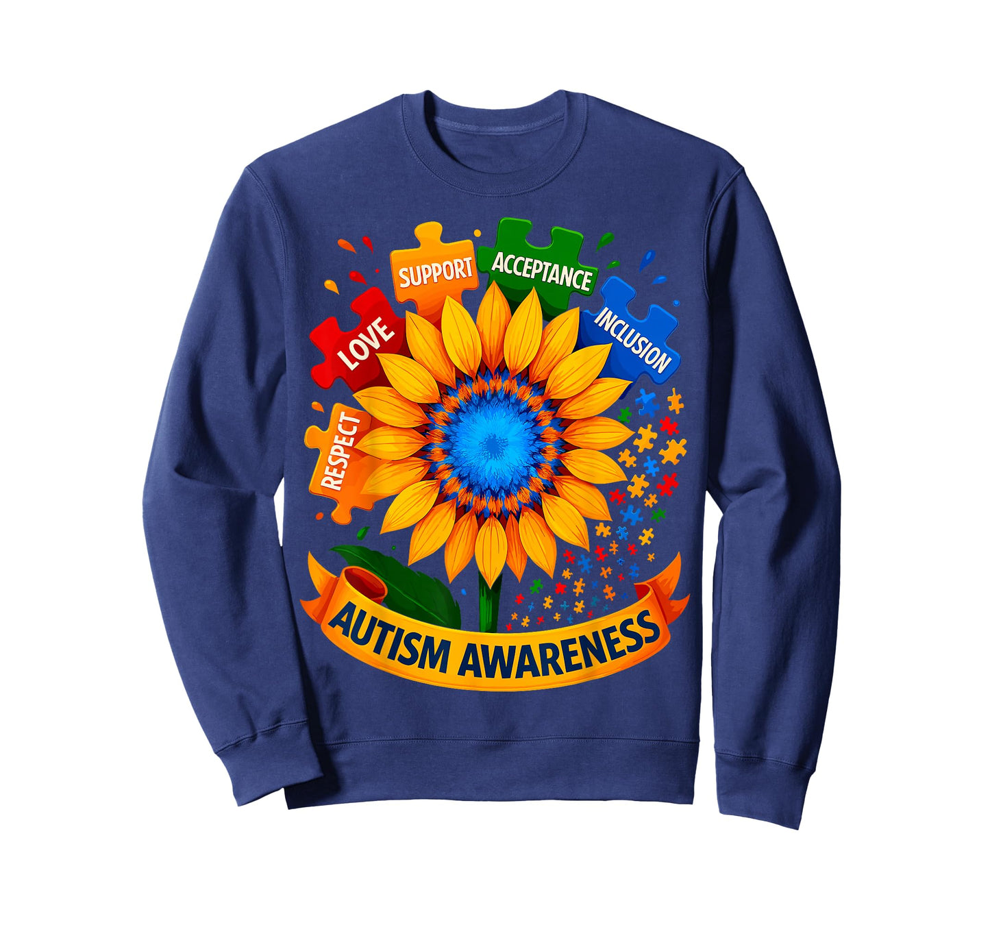 Autism Awareness Sunflower Respect Love Support Blue Autism T-Shirt