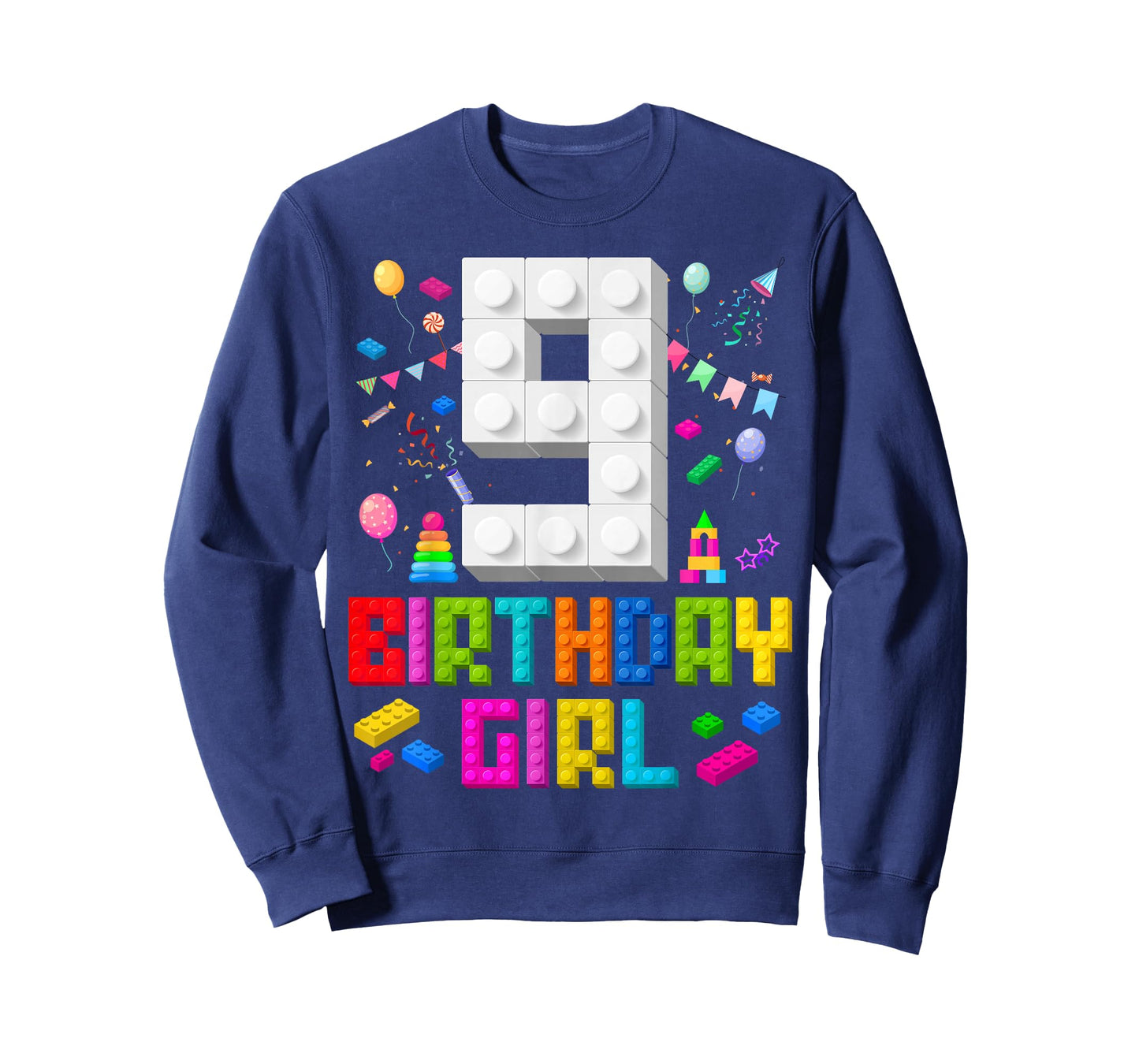 9th Birthday Girl Master Builder 9 Years Old Building Block T-Shirt