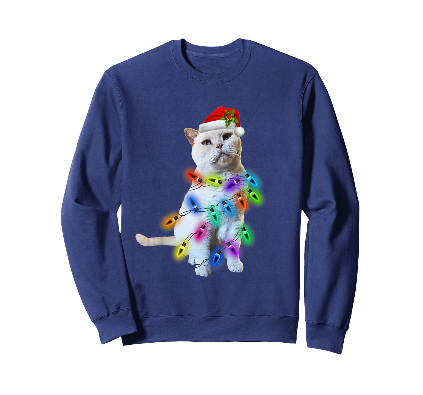 White Cat Christmas light funny cat lover Christmas T-Shirt