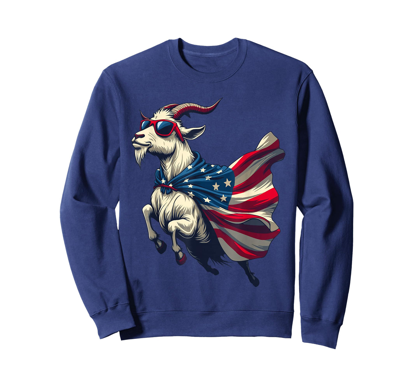 Cool Patriotic Goat in American Flag Cape with Sunglasses T-Shirt