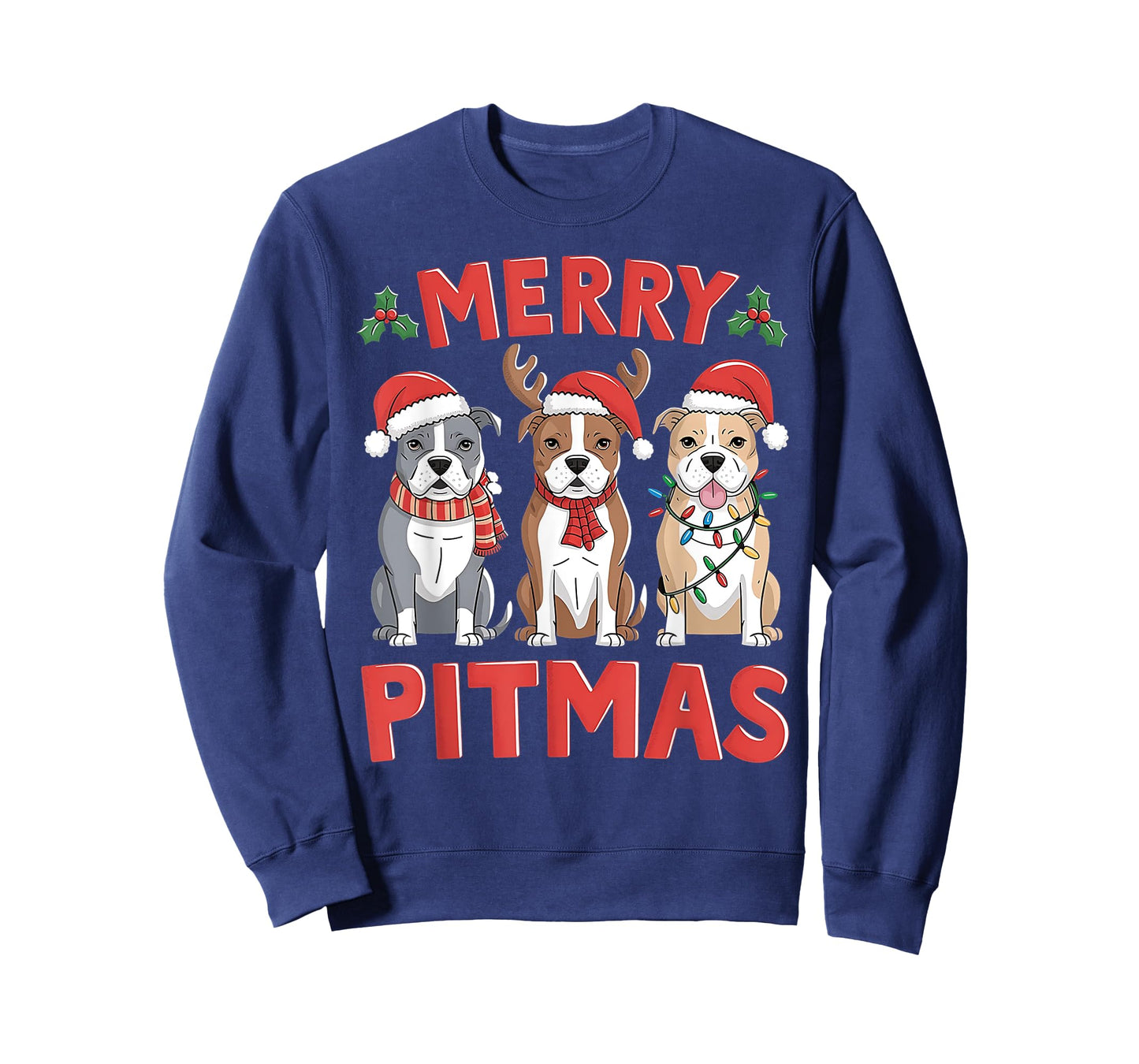 Pit Bull Santa Christmas Tree Lights Xmas Merry Pitmas T-Shirt