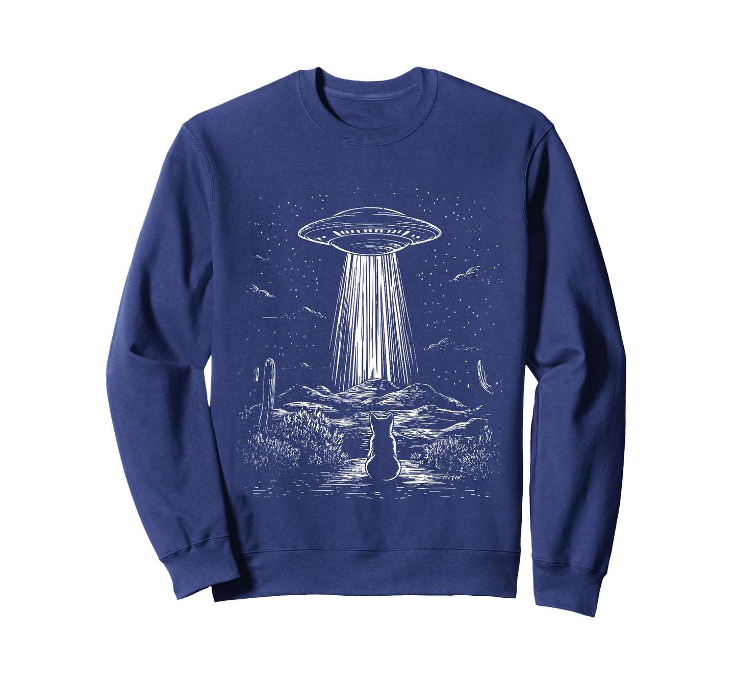 Cactus Alien Cat And UFO In Desert Scene Women Men Kids T-Shirt