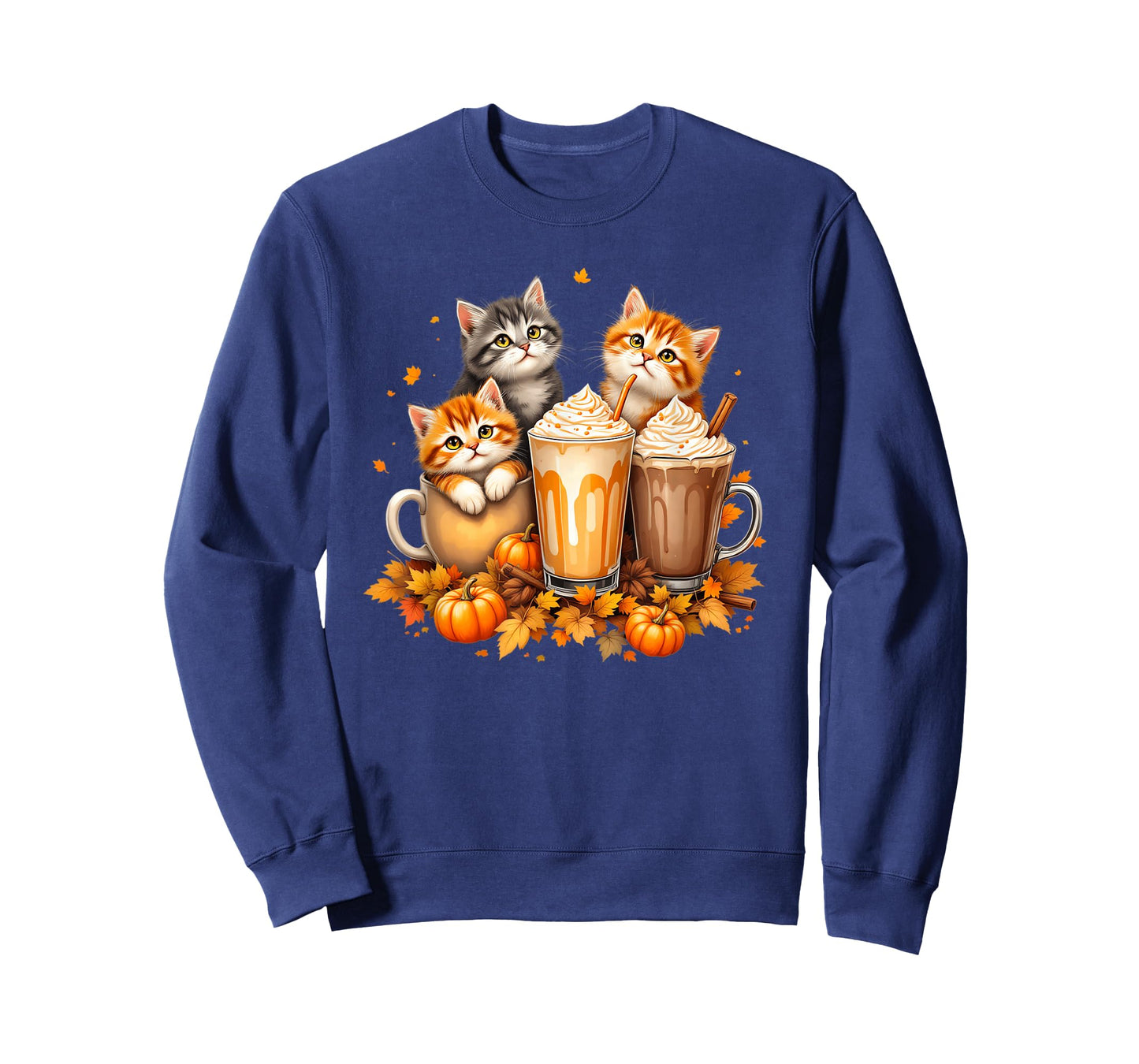 Cute Coffee Cats - Pumpkin Spice Latte Kitten Autumn Fall T-Shirt