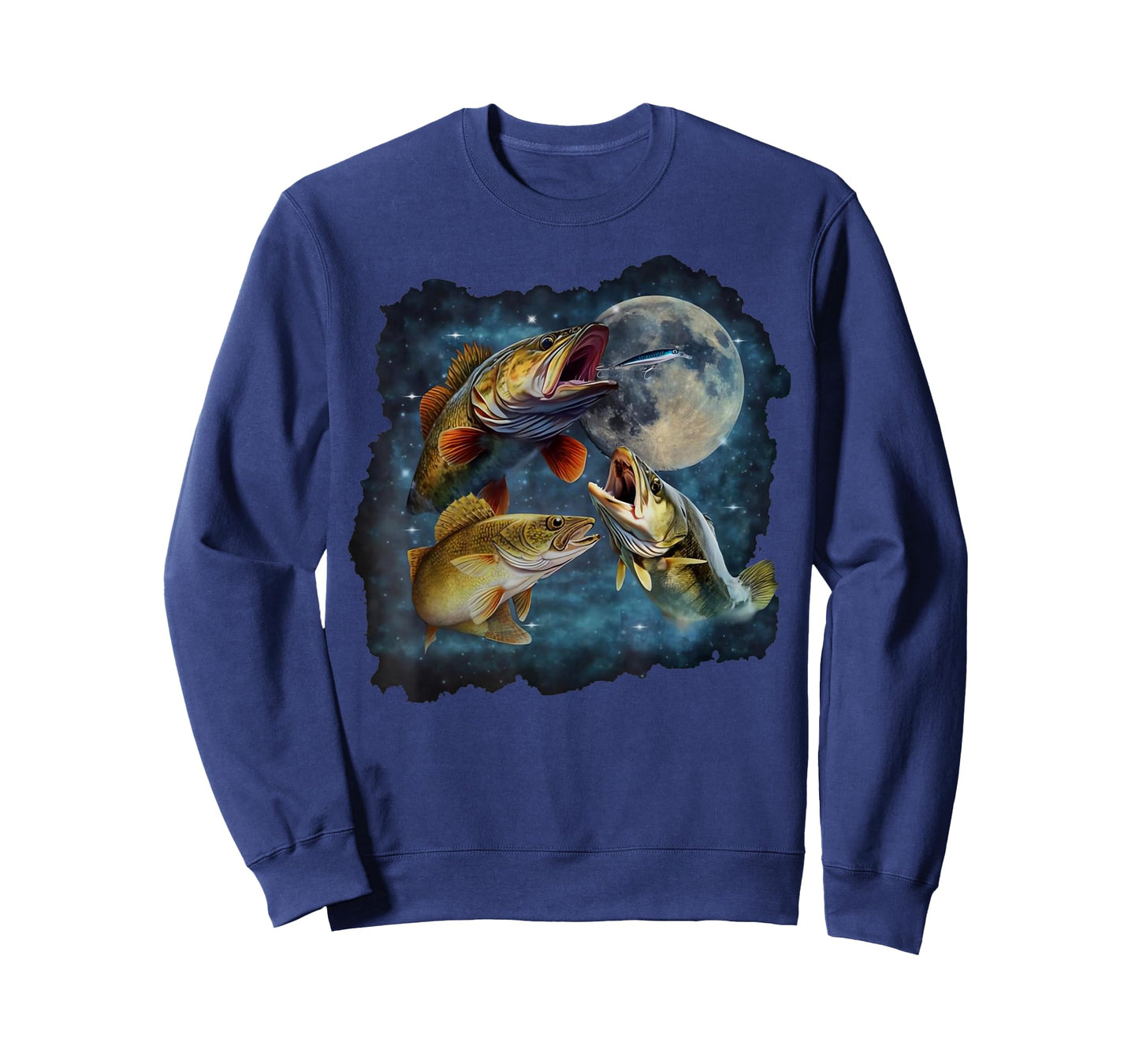 Three Walleye Howling The Moon Vintage 90s Walleye Fishing T-Shirt