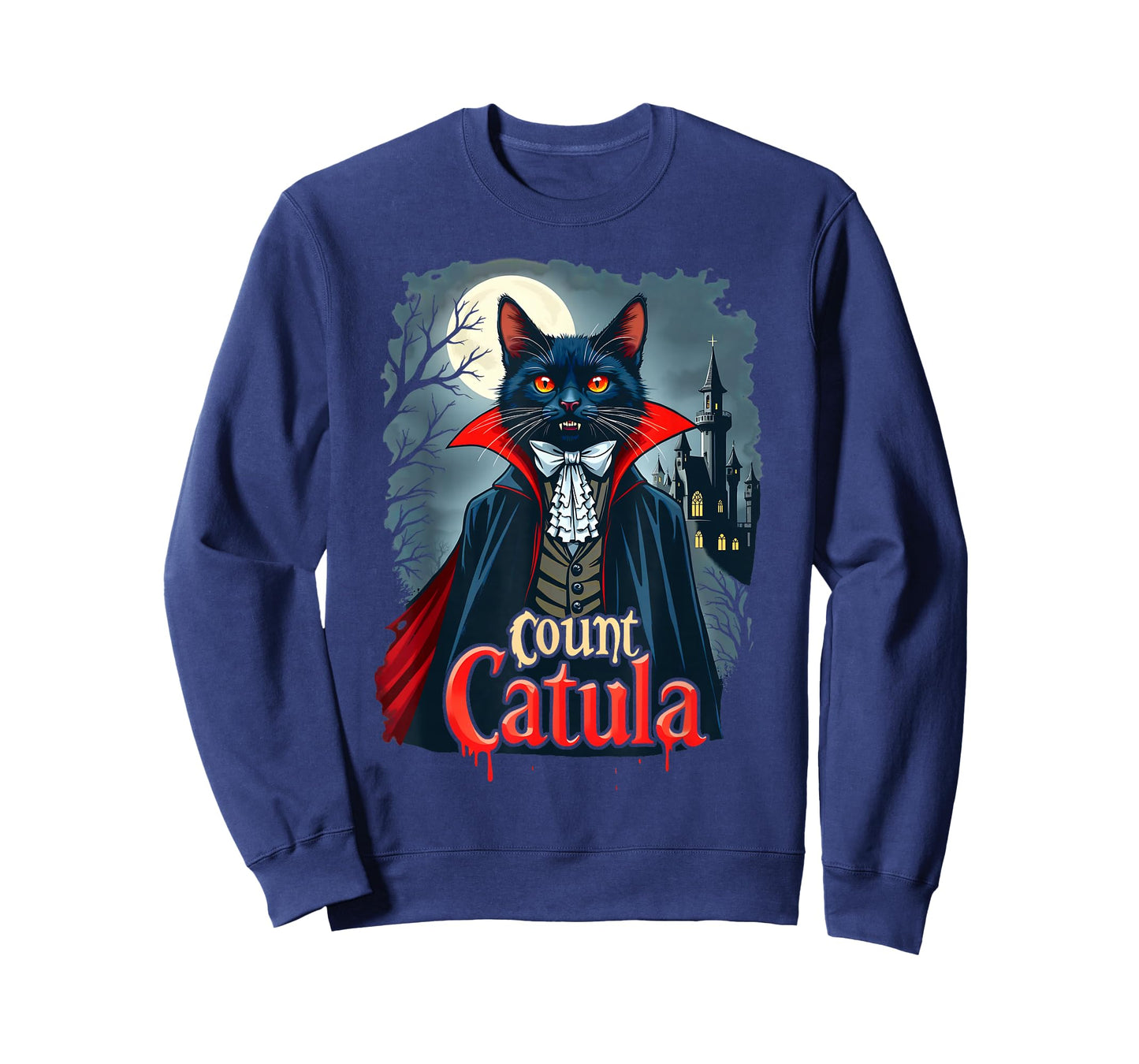Count Catula Dracula Spooky Horror Vampire Cat Halloween T-Shirt