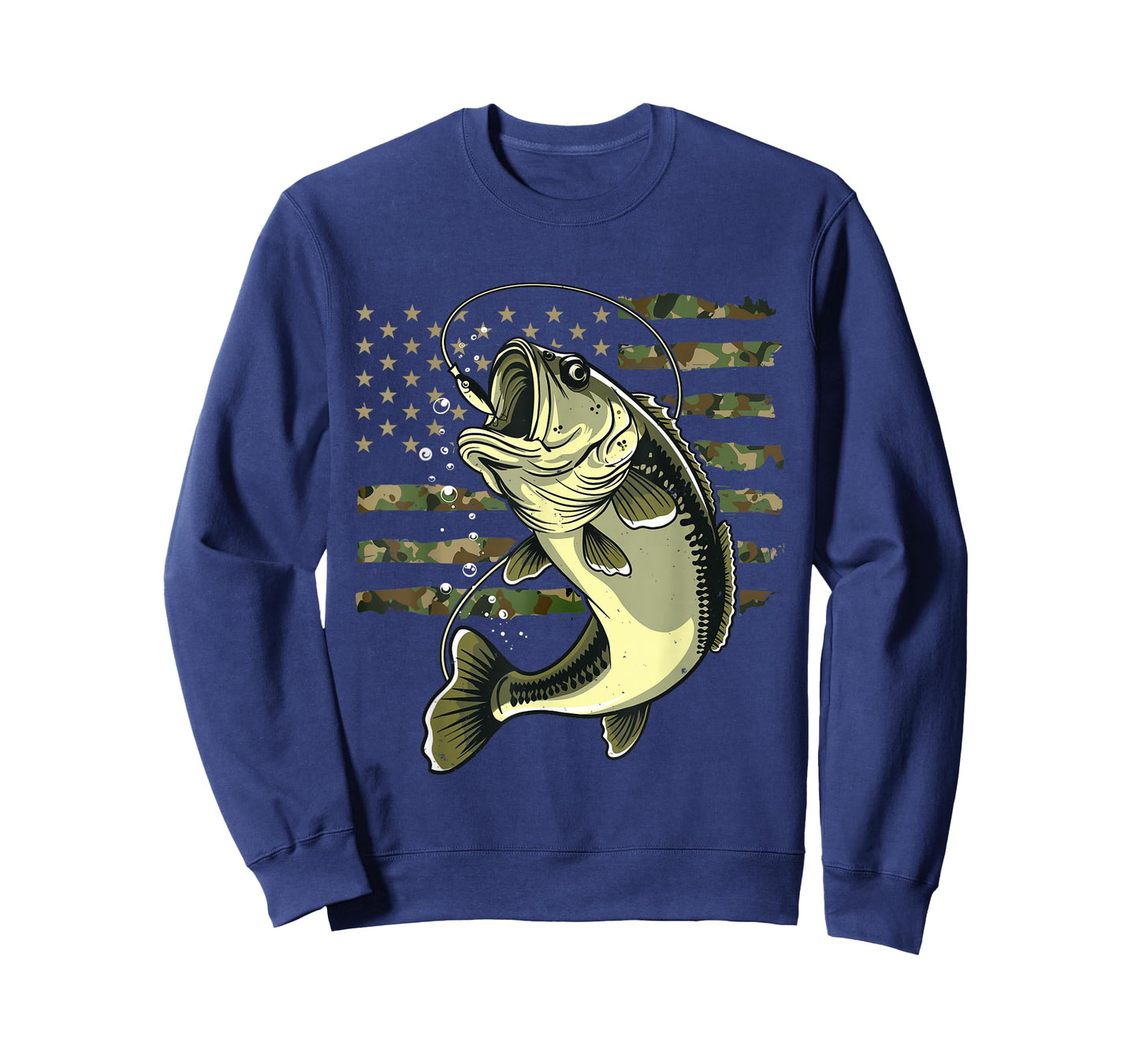 Bass Fish Fishing USA American Flag Camouflage Fisherman T-Shirt