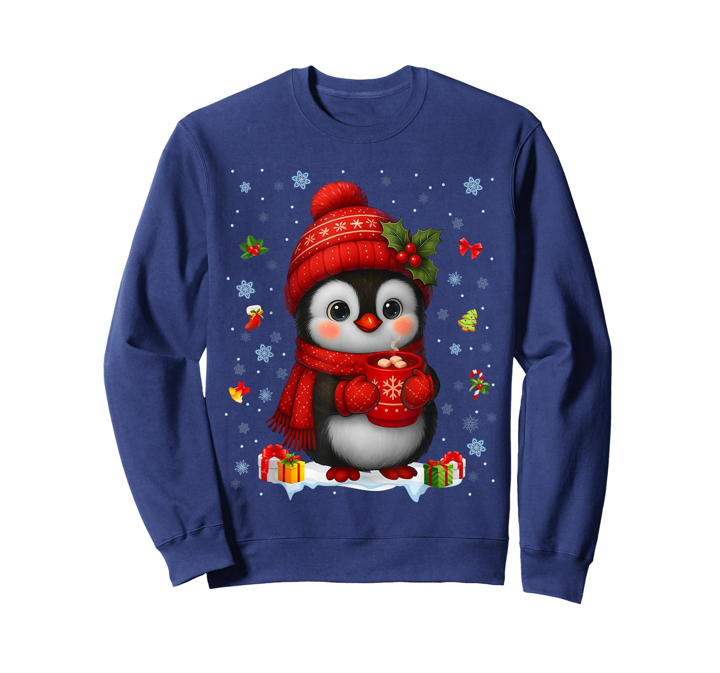Cute Penguin Drink Hot Cocoa Christmas Xmas Men Women Kids T-Shirt