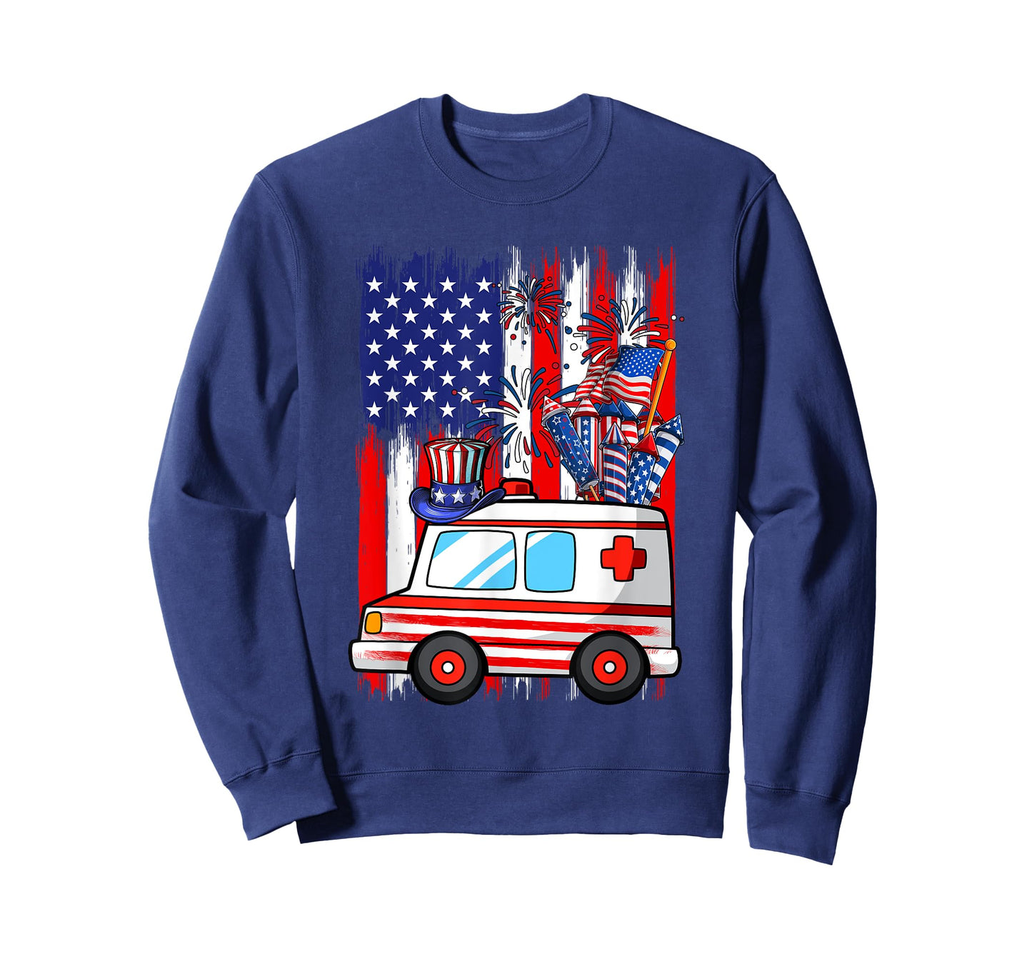 Red Blue White Costume Ambulance 4th Of July Proud Flag T-Shirt for Women Kids Men