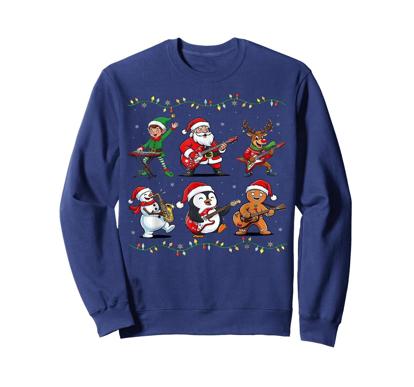 Christmas Band Santa Elf Reindeer Guitar Rock and Roll Music T-Shirt