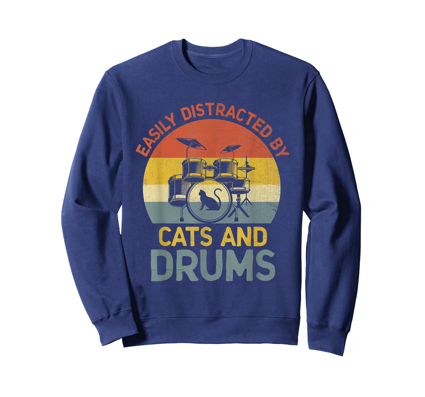 Easily Distracted By Cats And Drums Drummer Drumming Cat T-Shirt