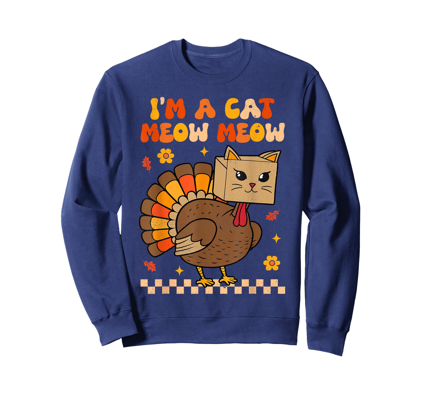 Groovy Thanksgiving Turkey Cat Meow Funny Women Men Kids T-Shirt