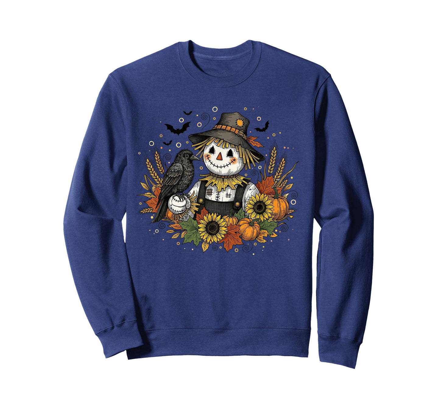 Cute Autumn Scarecrow with Sunflowers and Crow Art T-Shirt