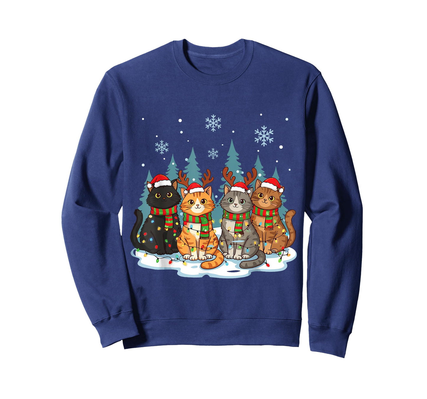 Cute Christmas Cats Funny Holiday Kitten Lights Sant T-Shirt