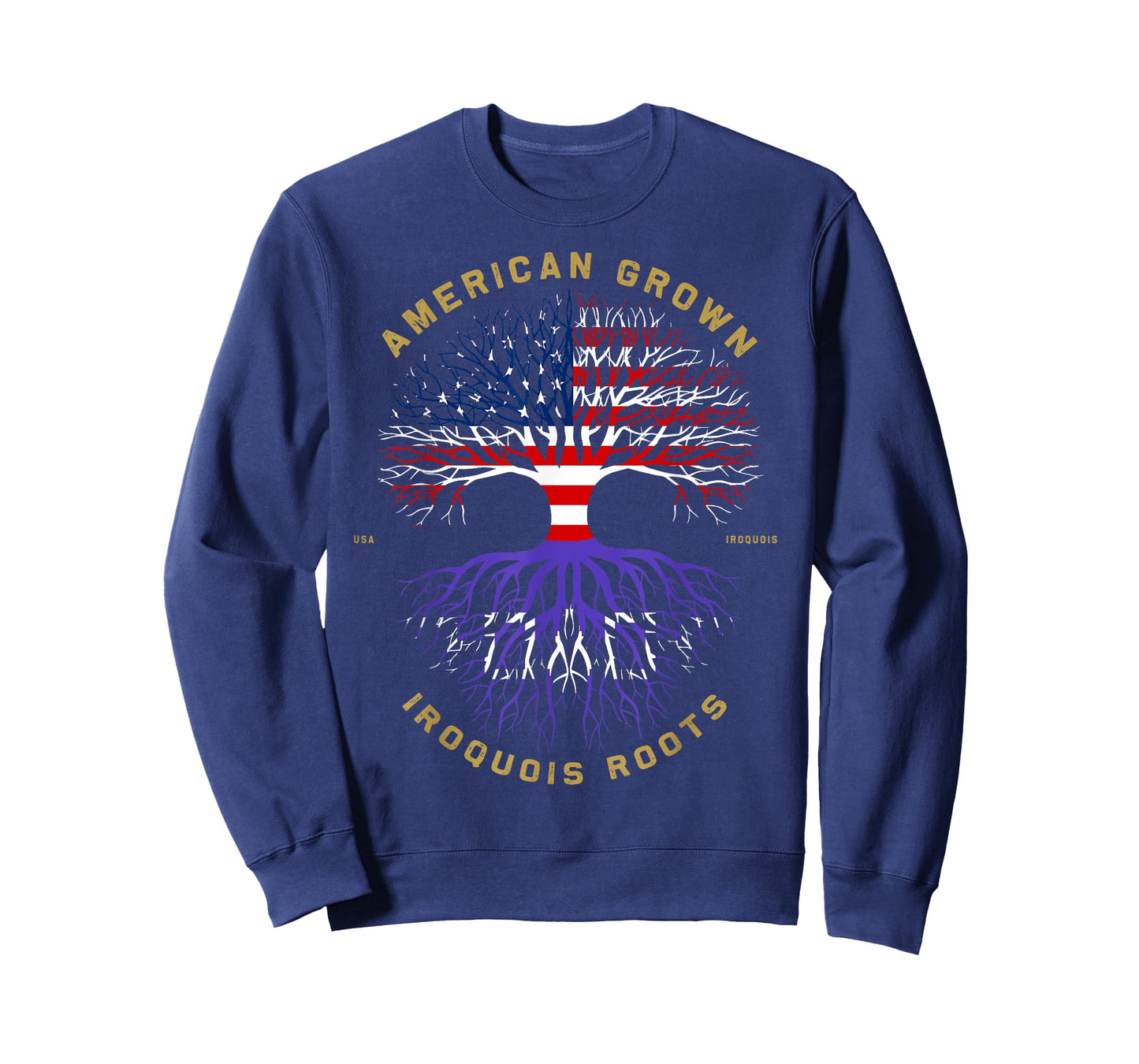 American Grown With Iroquois Roots Tree USA Flag Gifts T-Shirt