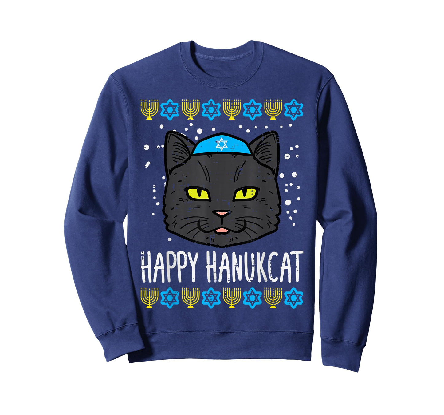 Happy Hanukcat Cat Ugly Hanukkah Chanukah Jew Men Women Kids T-Shirt