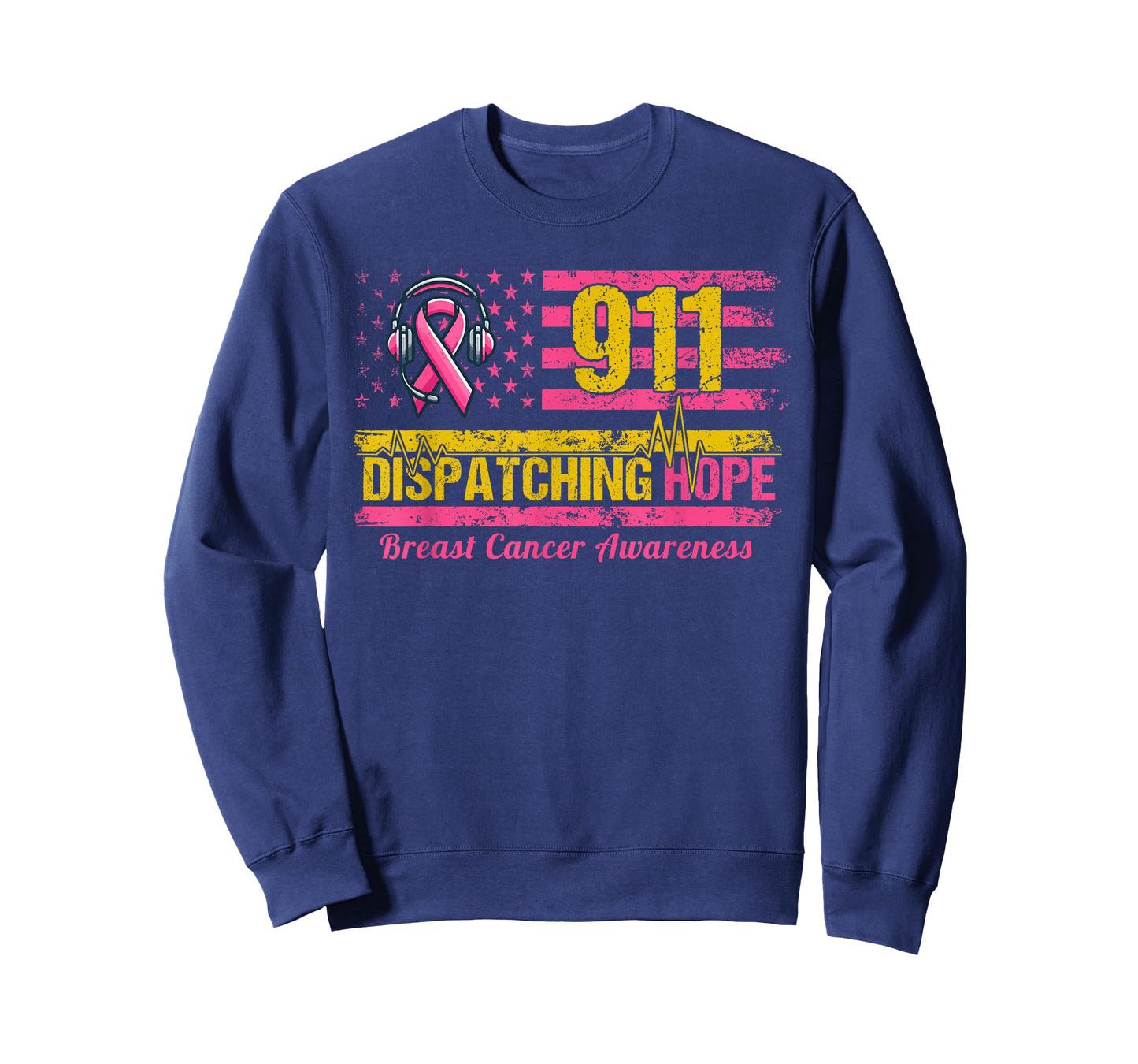 911 Dispatcher Breast Cancer Awareness American Flag T-Shirt