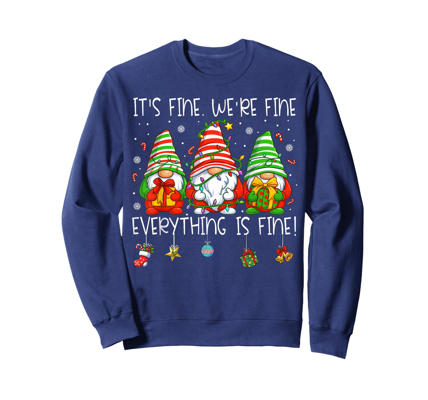 Teacher It's Fine We're Fine Everything is Fine Gnome Xmas T-Shirt