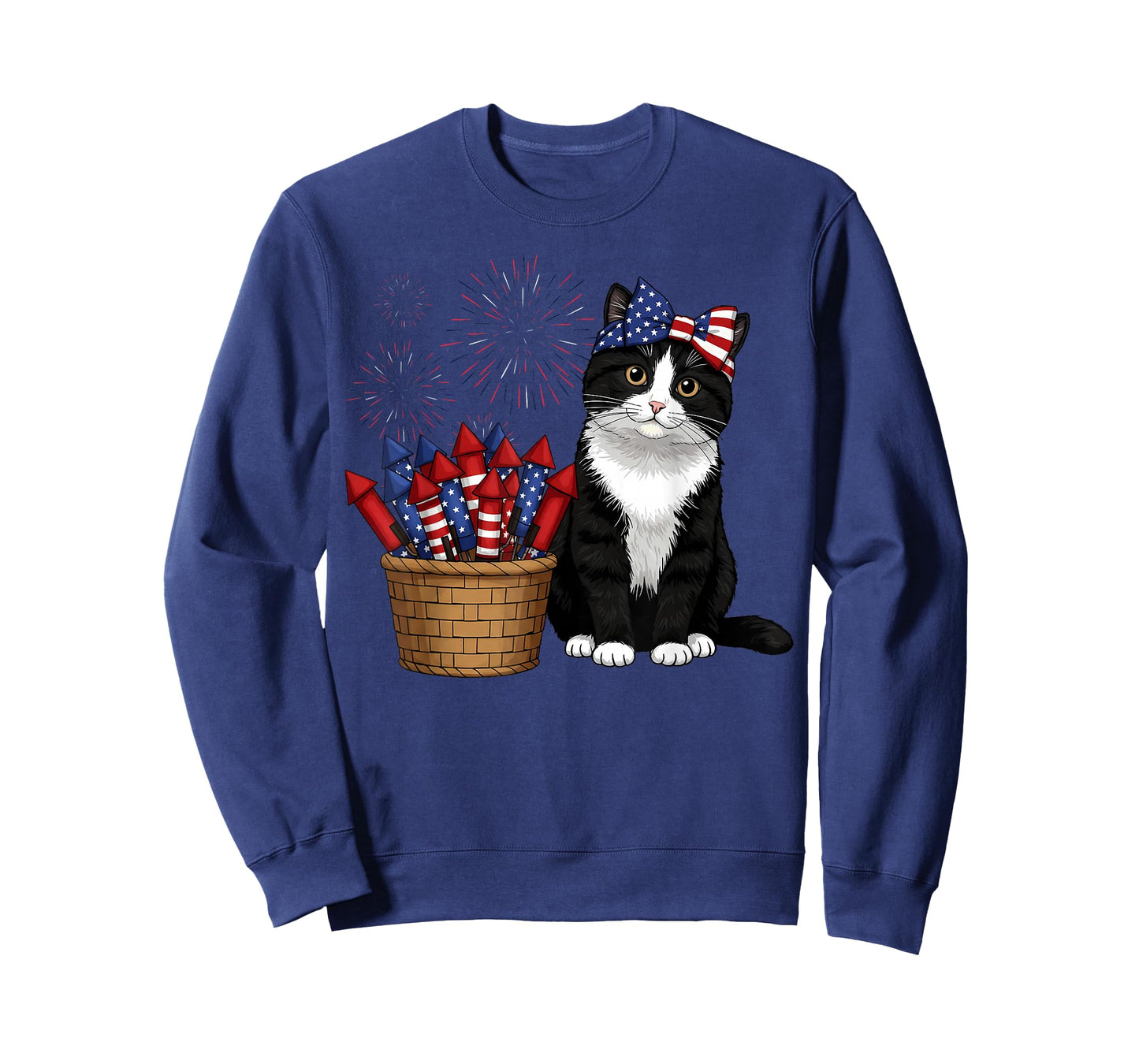 4th of July Cat and Fireworks Design for Men Women Kids T-Shirt