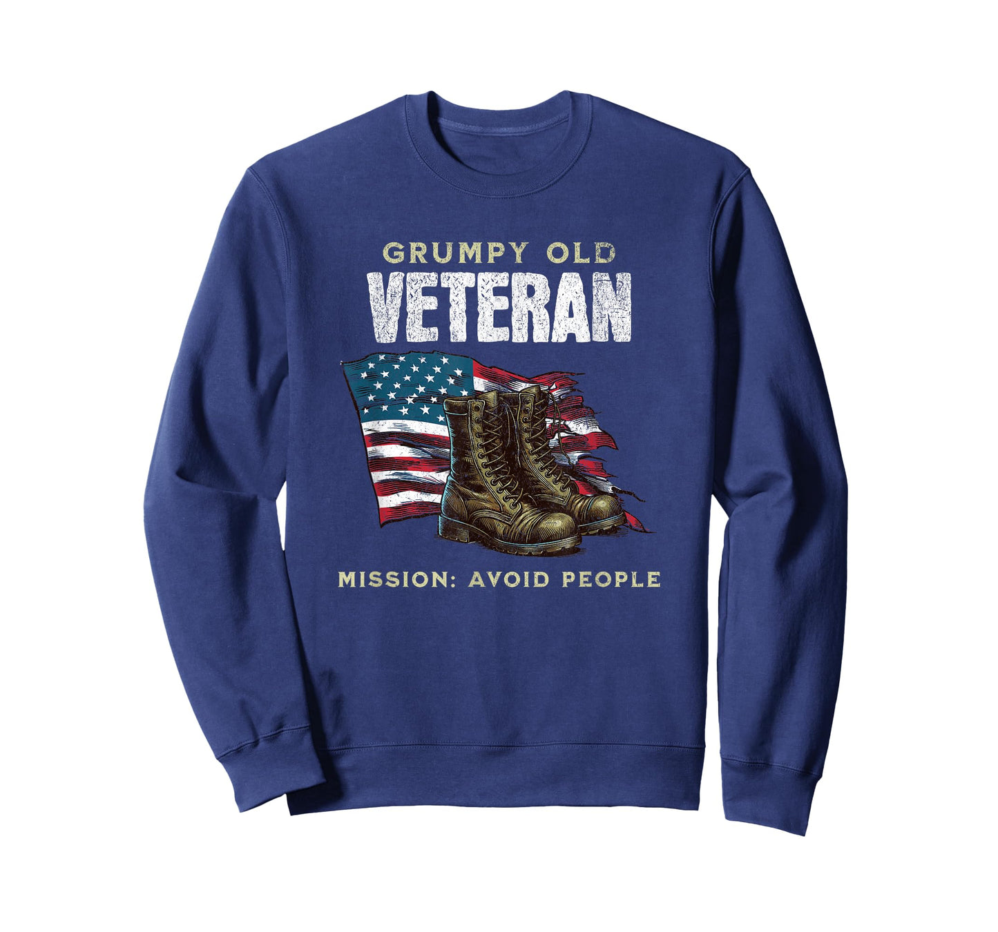 Funny Grumpy Old Vet for Military w/American Flag and Boots T-Shirt