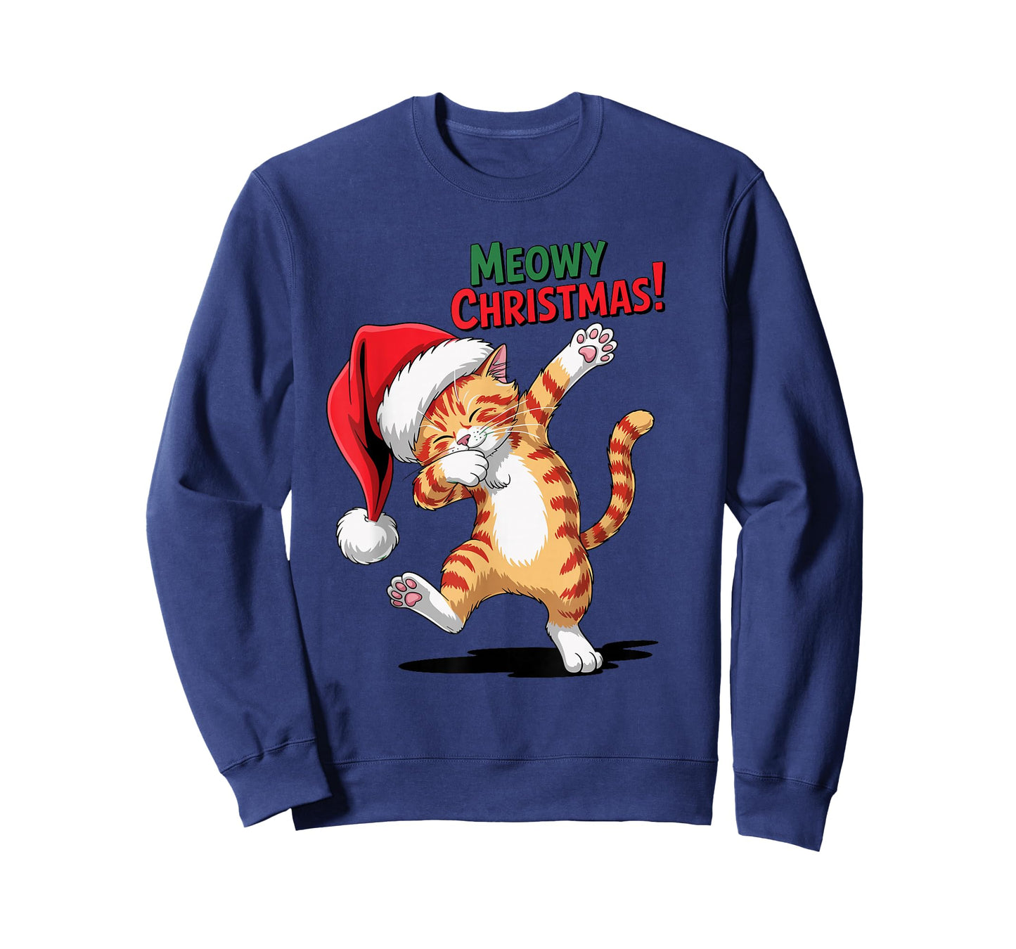Meowy Christmas Cat Dabbing in Santha Hat Xmas Funny T-Shirt