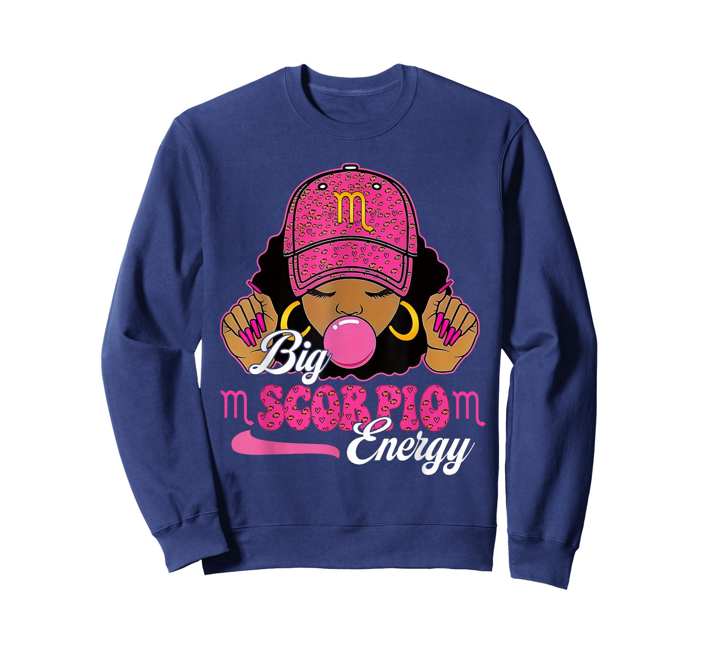Big Scorpio Energy Black Girl with Pink Cap Zodiac Birthday T-Shirt