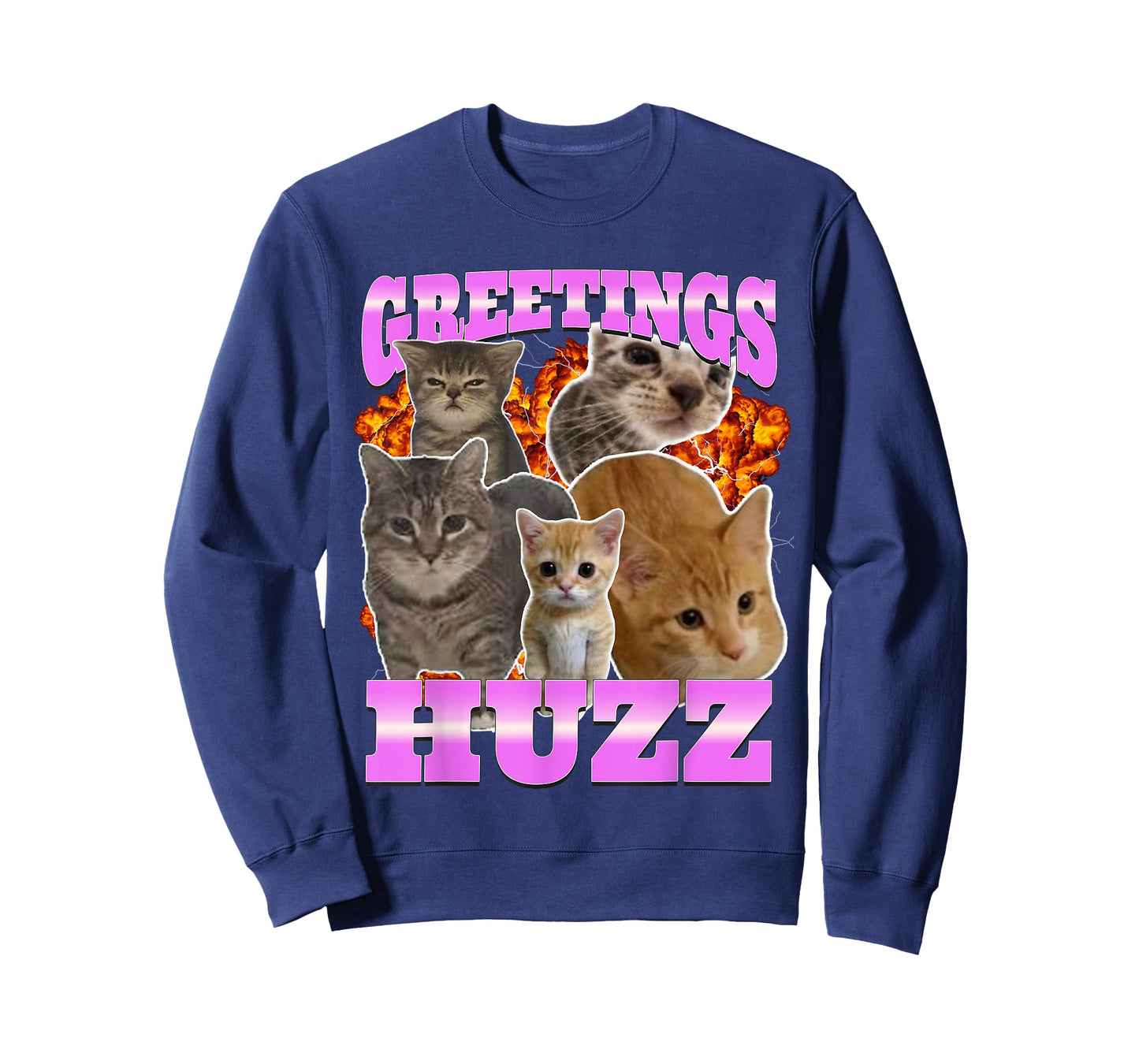 Greetings Huzz Cat Meme Funny Bootleg Graphic T-Shirt
