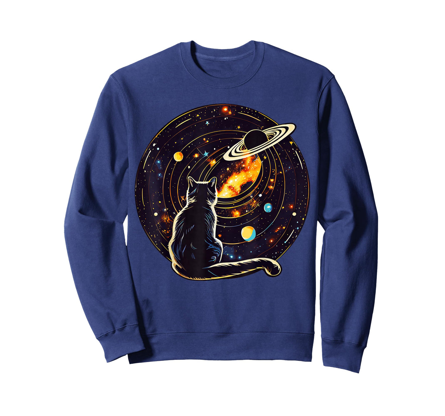 Cat Dad, Lover T-Shirt: Cat Staring at Planet Saturn
